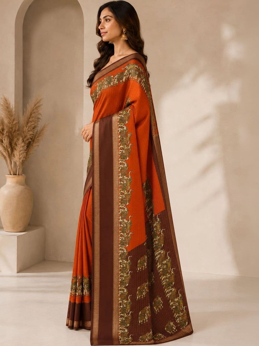 RegalDrapes Checked Zari Silk Blend Saree thumbnail 4