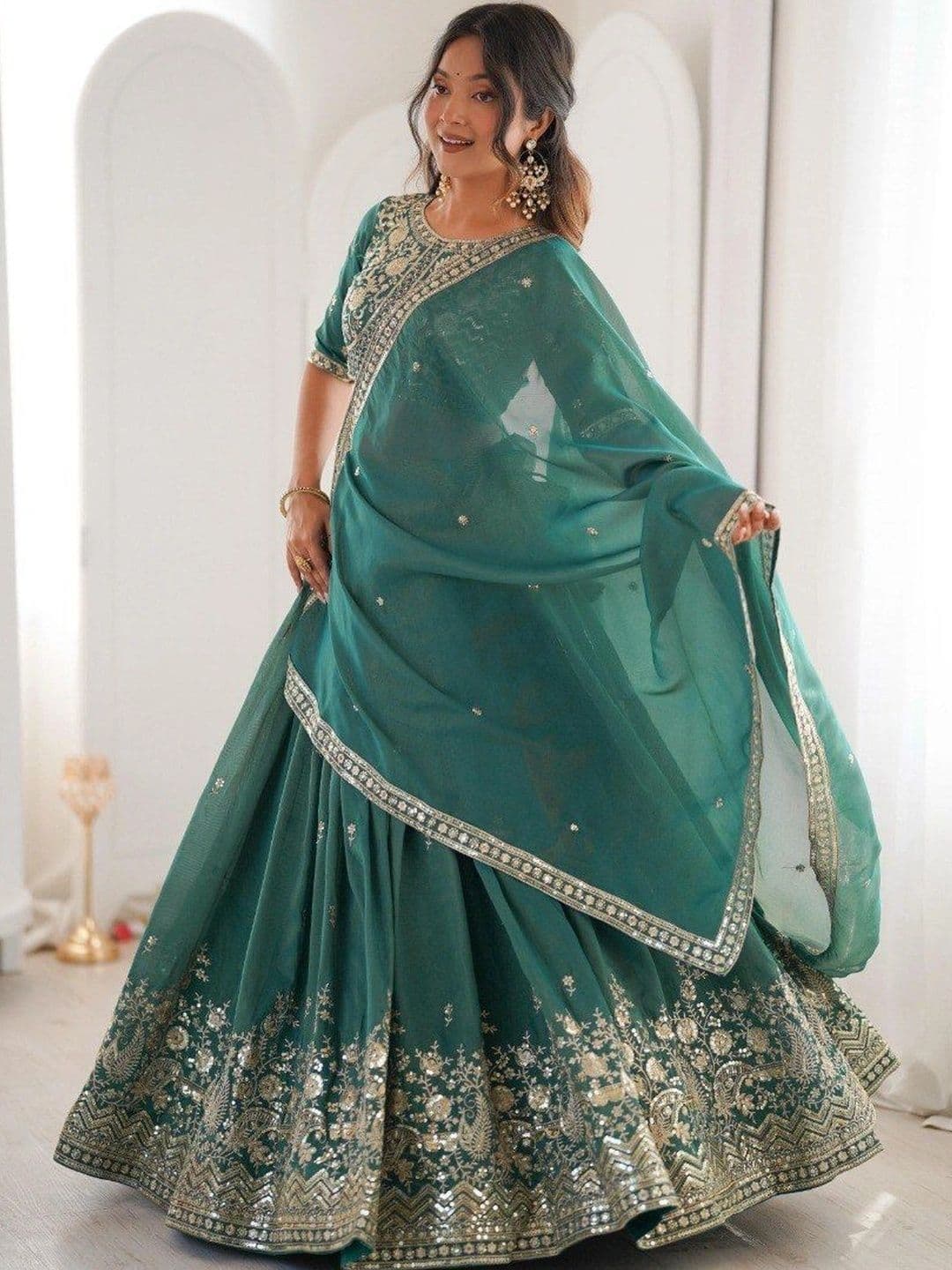 BLUSH STREET Embellished Sequinned Semi-Stitched Lehenga & Blouse With Dupatta thumbnail 2