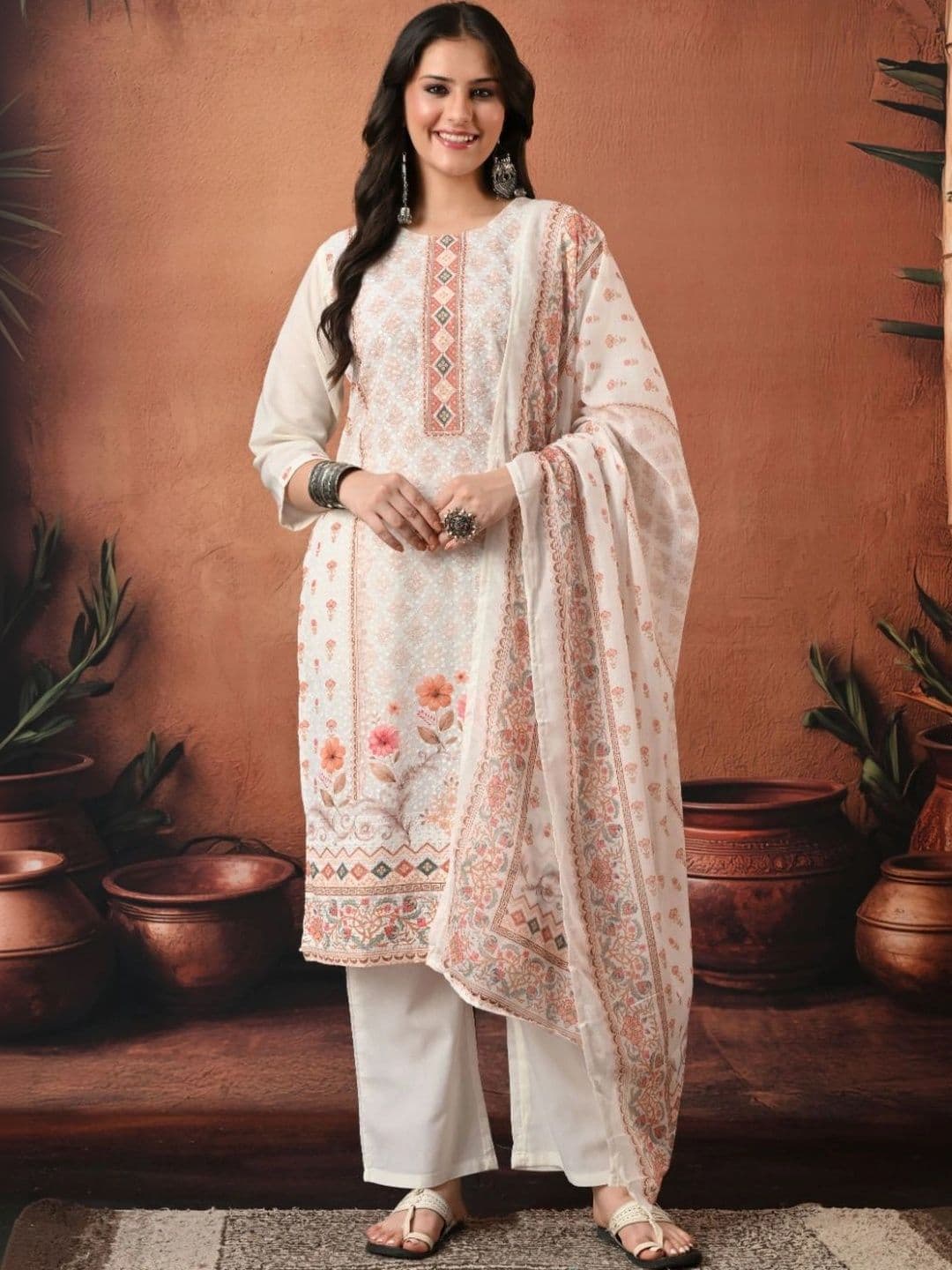Encourage Women Ethnic Motifs Printed Regular Pure Cotton Kurta with Palazzos & With Dupatta - view 1