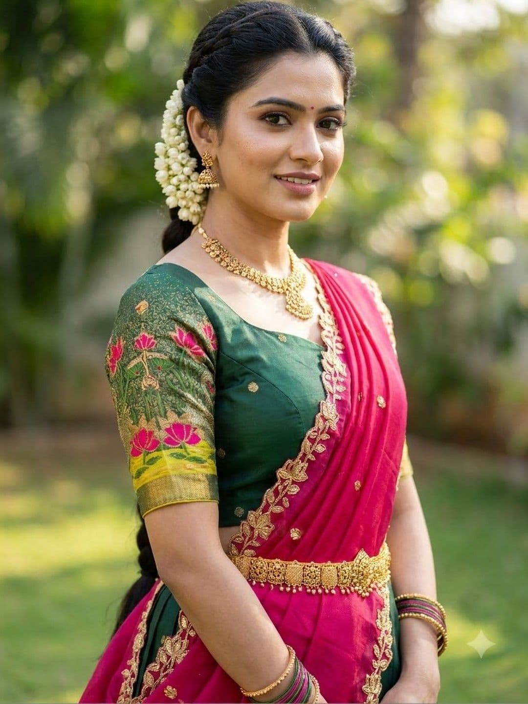 Pink Bindi Embroidered Semi-Stitched Lehenga & Unstitched Blouse With Dupatta thumbnail 3