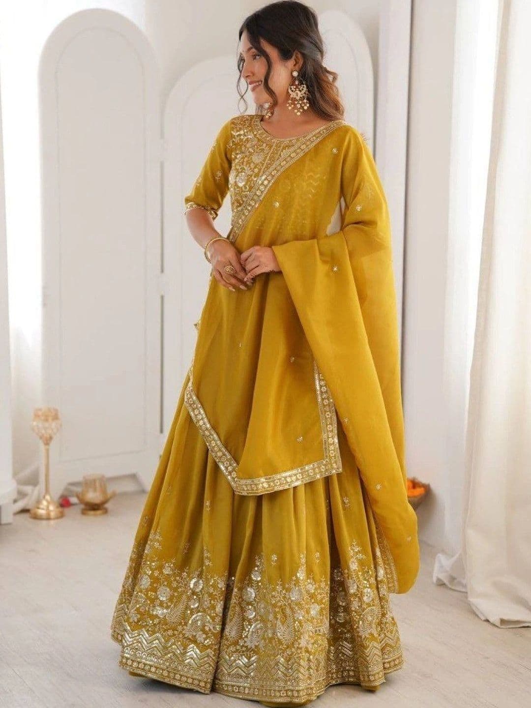 BLUSH STREET Embellished Semi-Stitched Lehenga & Blouse With Dupatta thumbnail 2
