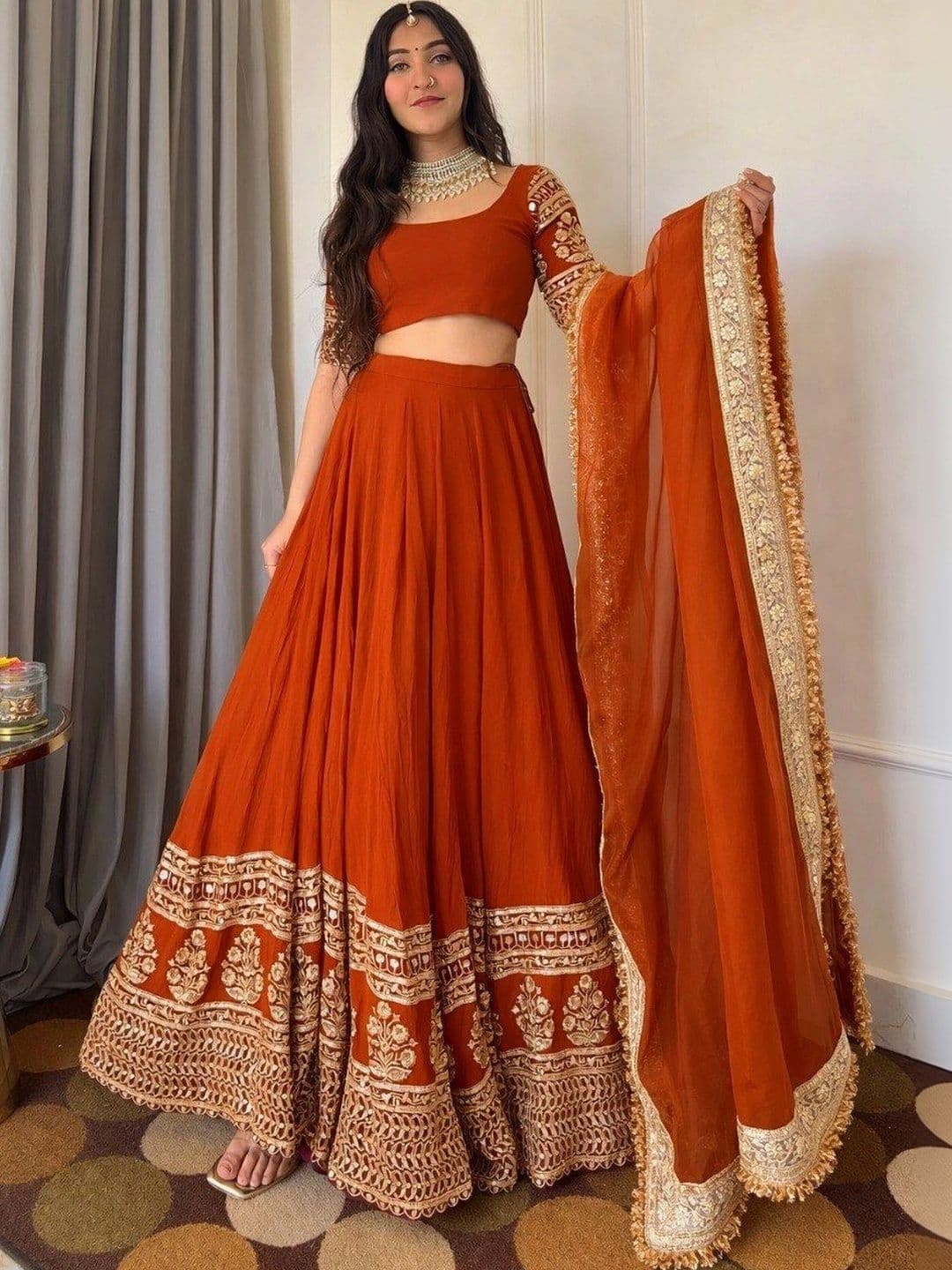 BLUSH STREET Embroidered Semi-Stitched Lehenga & Blouse With Dupatta - view 1
