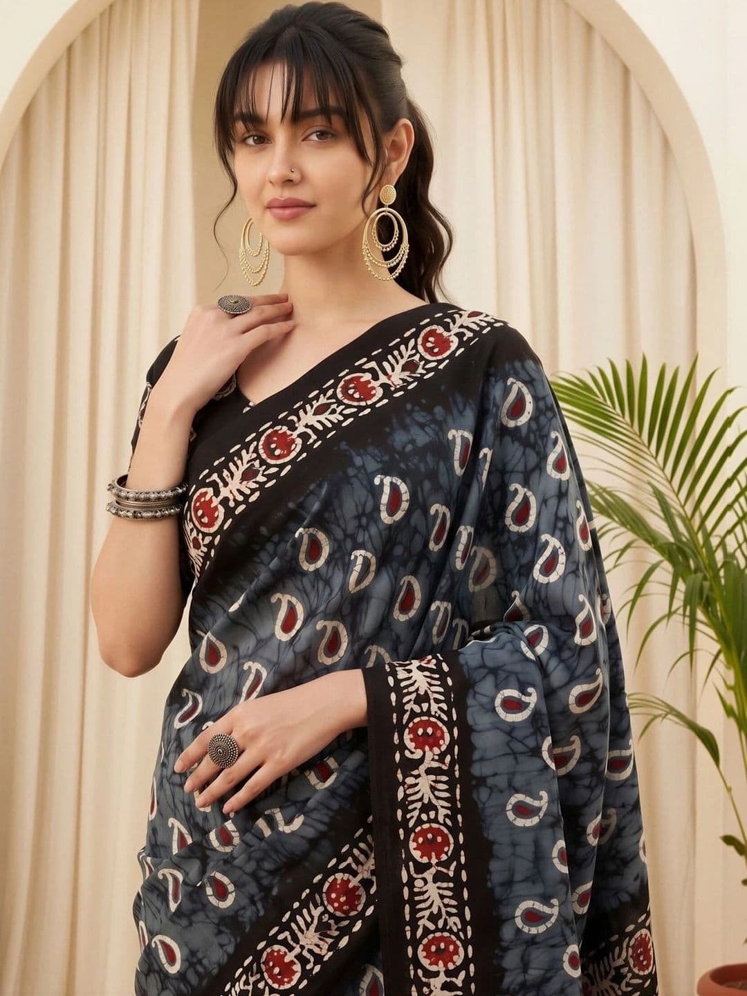 Saree mall Batik Silk Blend Designer Dabu Sarees thumbnail 6