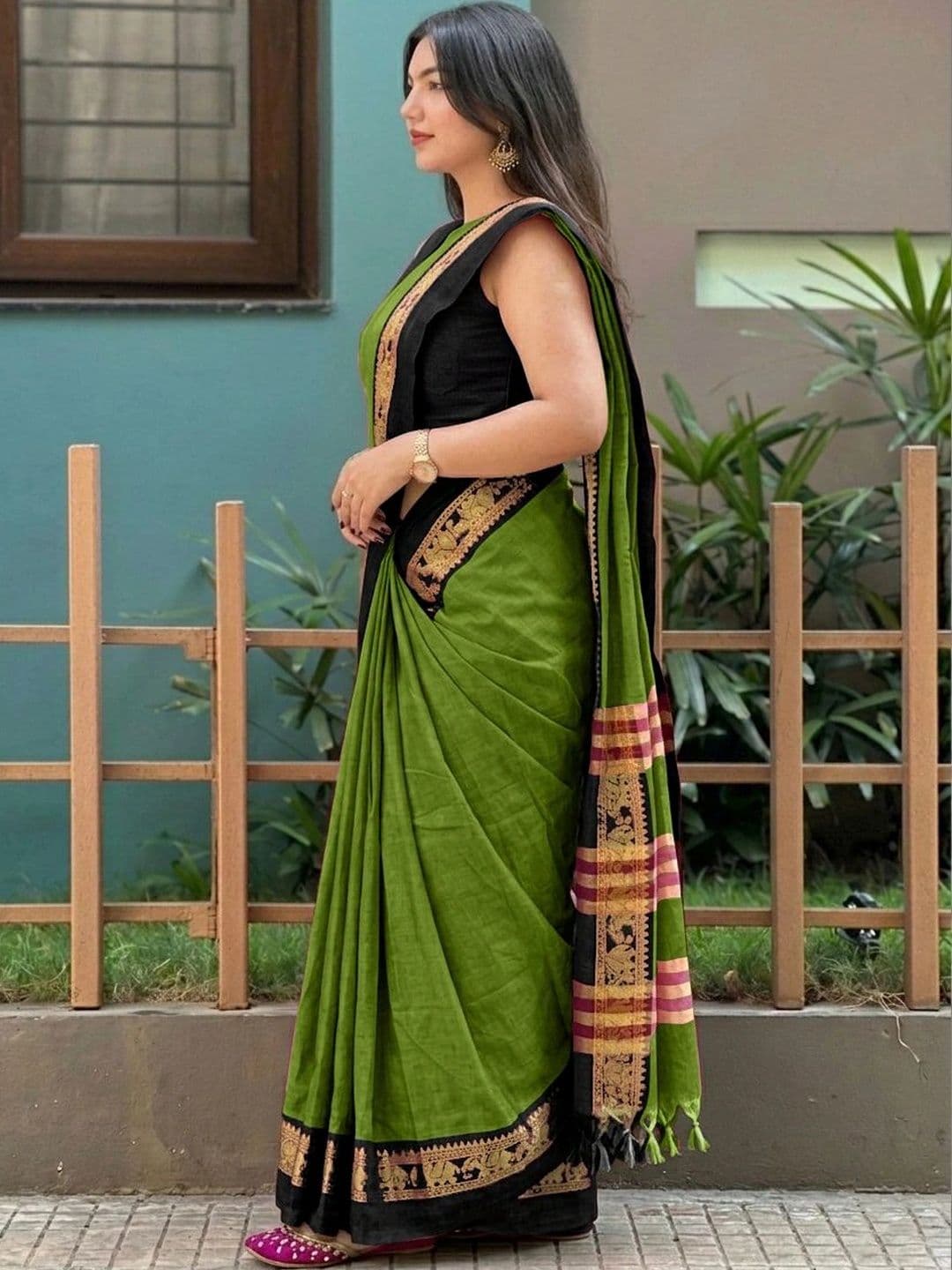 KALINI Woven Design Zari Silk Cotton Designer Gadwal Saree thumbnail 5