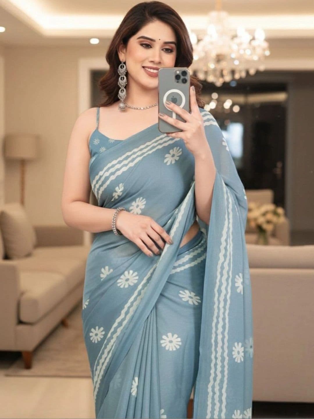 Owee Floral Pure Chiffon Designer Saree - view 1