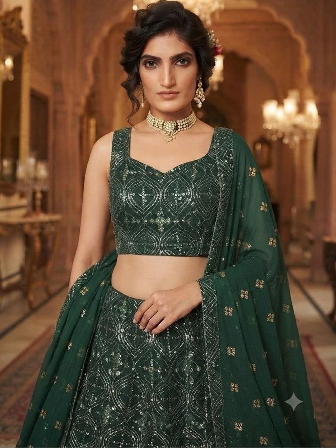 Indi Kal Embellished Sequinned Ready to Wear Lehenga & Blouse With Dupatta thumbnail 5