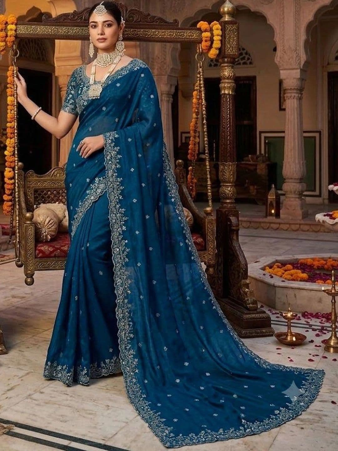 kantuba Floral Embroidered Art Silk Heavy Work Saree - view 1