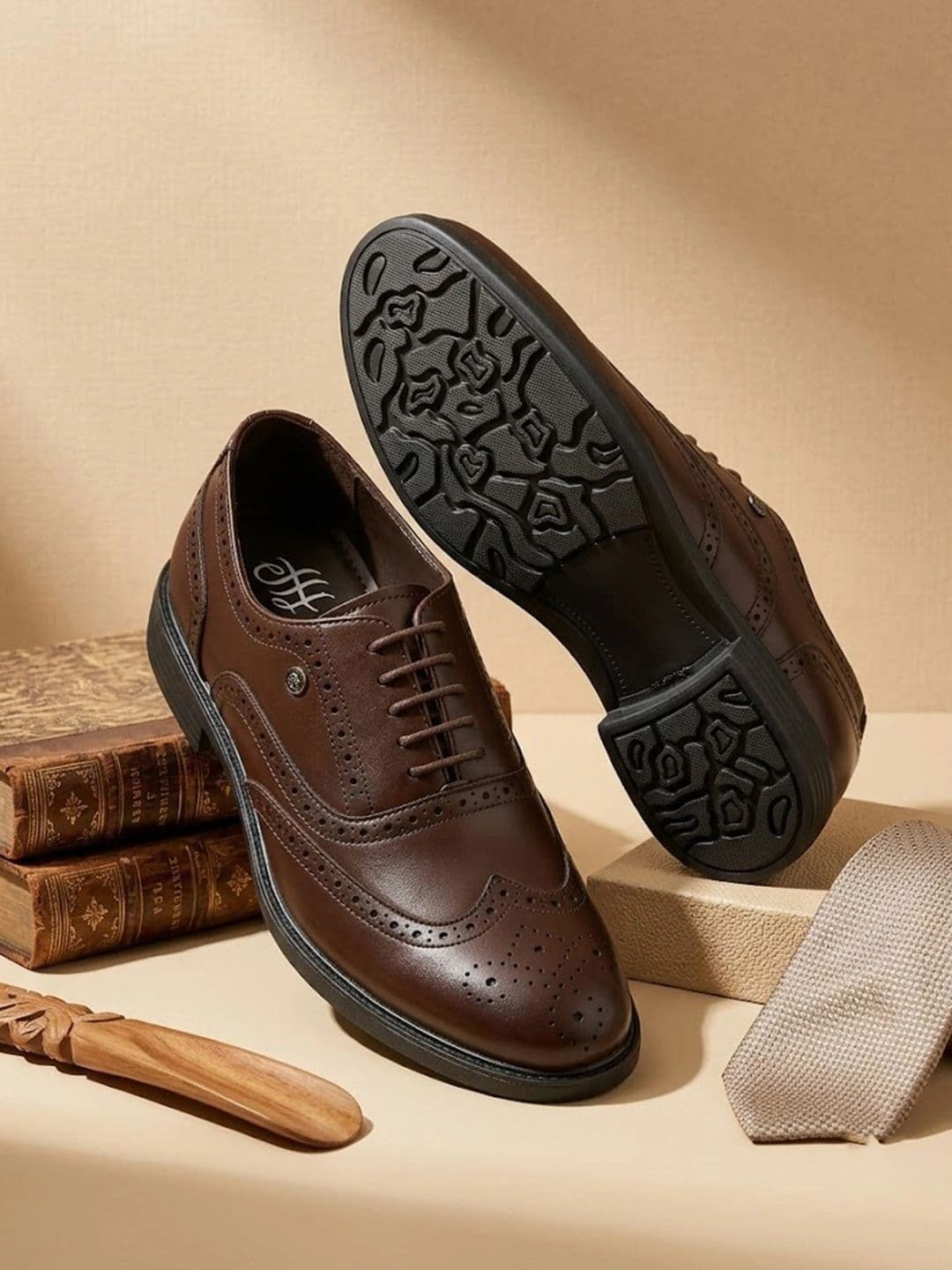 House of Pataudi Men Textured Round Toe Lace-Ups Brogues Formal Shoes thumbnail 3