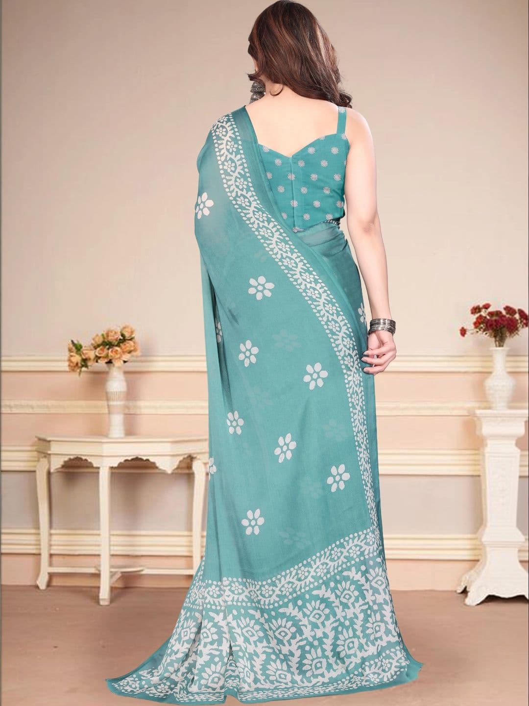 Owee Batik Pure Chiffon Designer Saree thumbnail 3