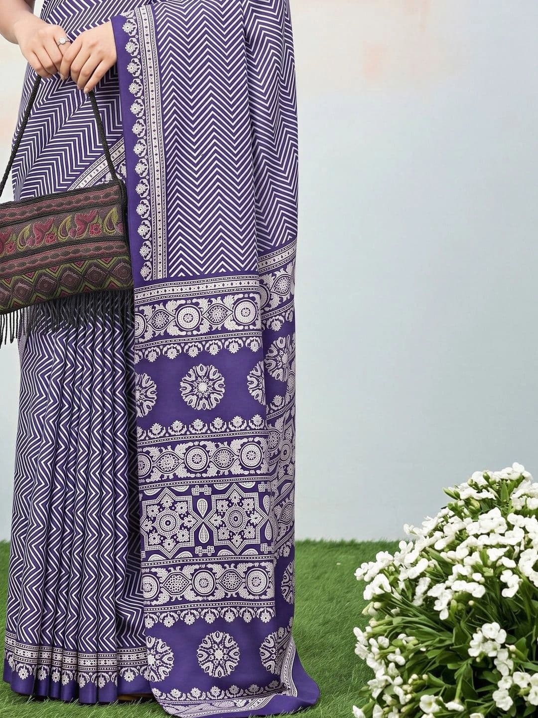 KALINI Ajrak Block Silk Blend Designer Block Print Saree thumbnail 5