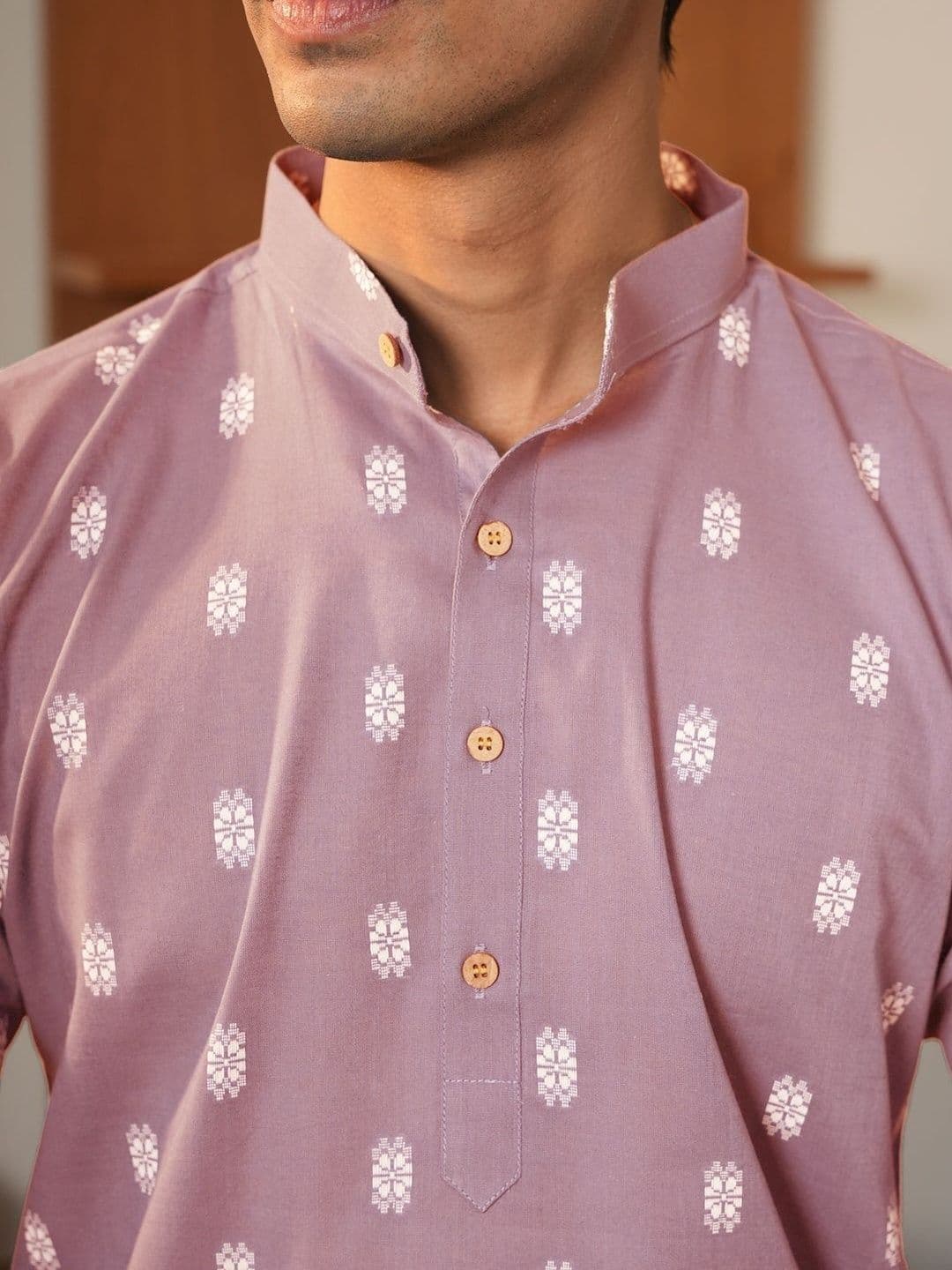 Anouk Men's Pink Self-Design Cotton Straight Kurta thumbnail 4