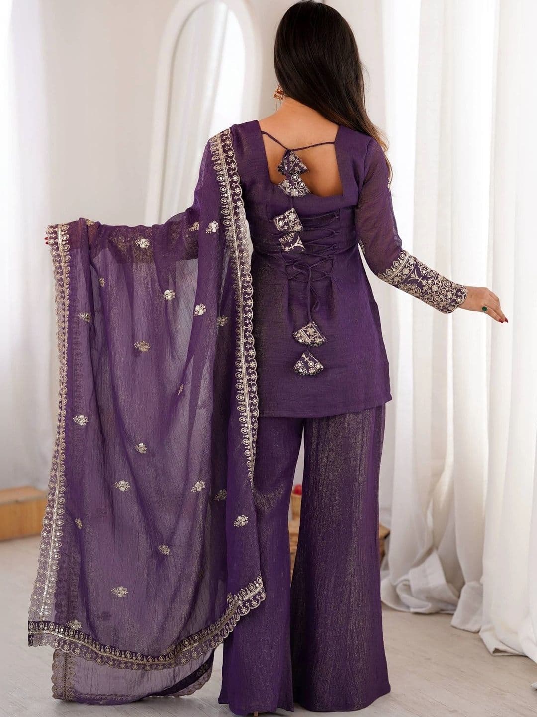 VASTRABELLA Women Ethnic Motifs Embroidered Regular Kurta with Palazzos & With Dupatta thumbnail 2