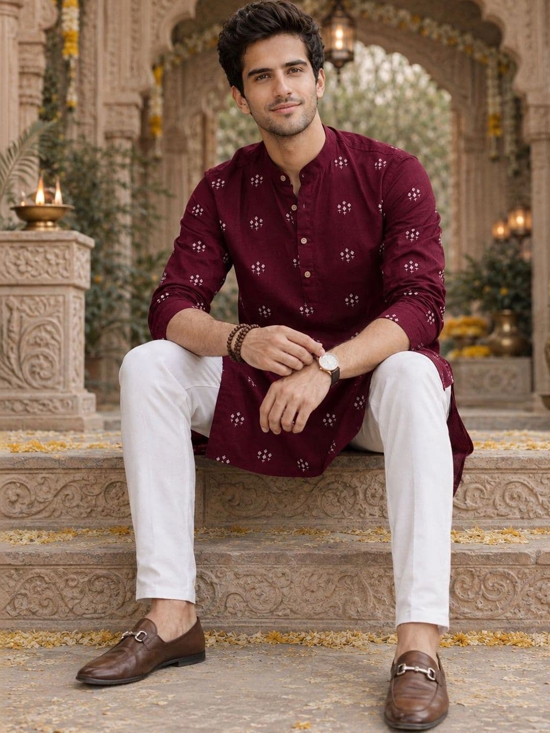 Anouk Men Floral Embroidered Indie Prints Kurta thumbnail 4