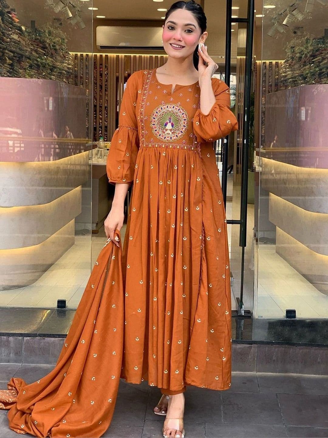 FIC FUSION CULTURE Women Ethnic Motifs Embroidered Empire Thread Work Kurta with Palazzos & With Dupatta thumbnail 4