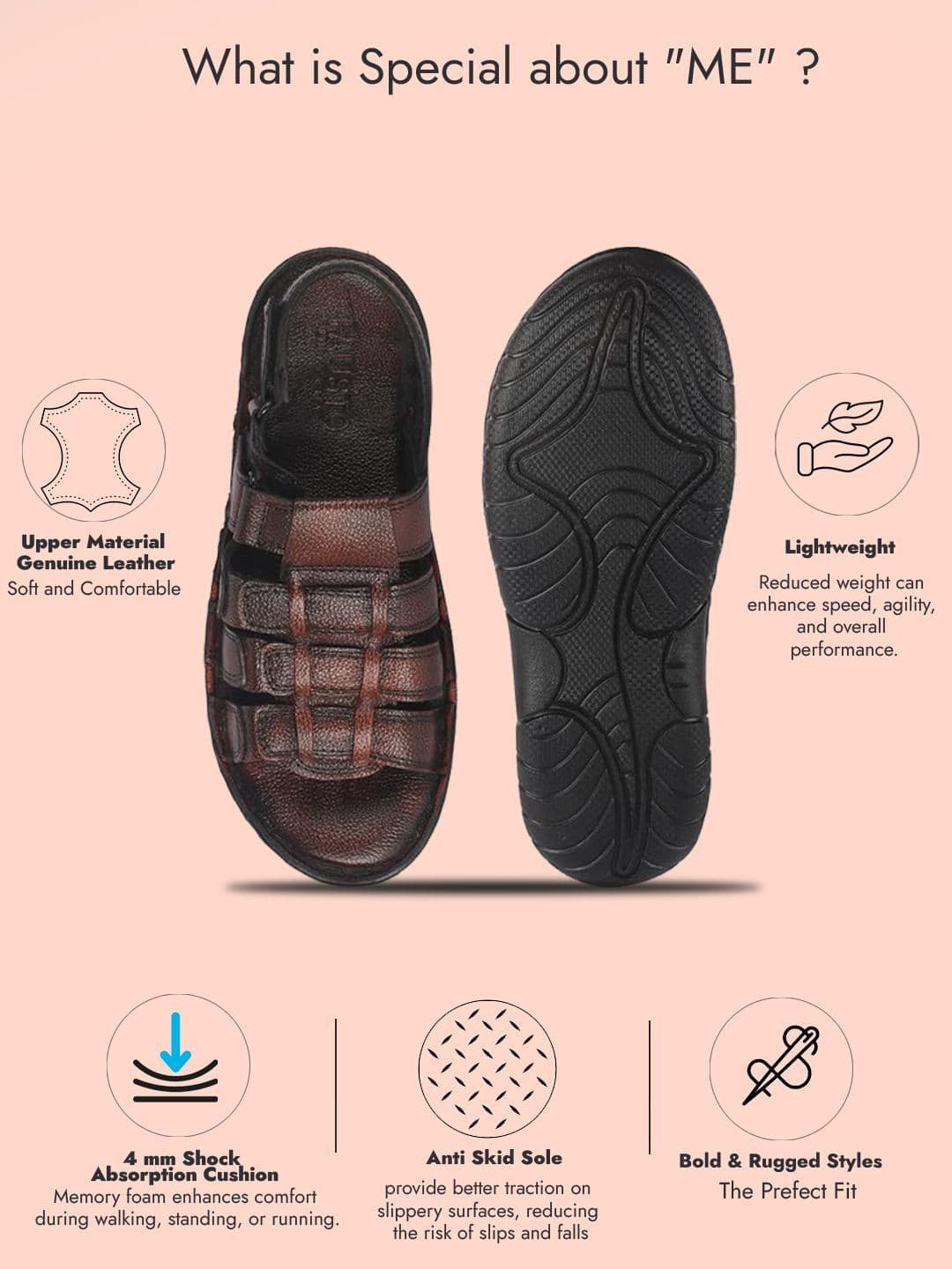 FAUSTO Men Leather Comfort Sandals thumbnail 6