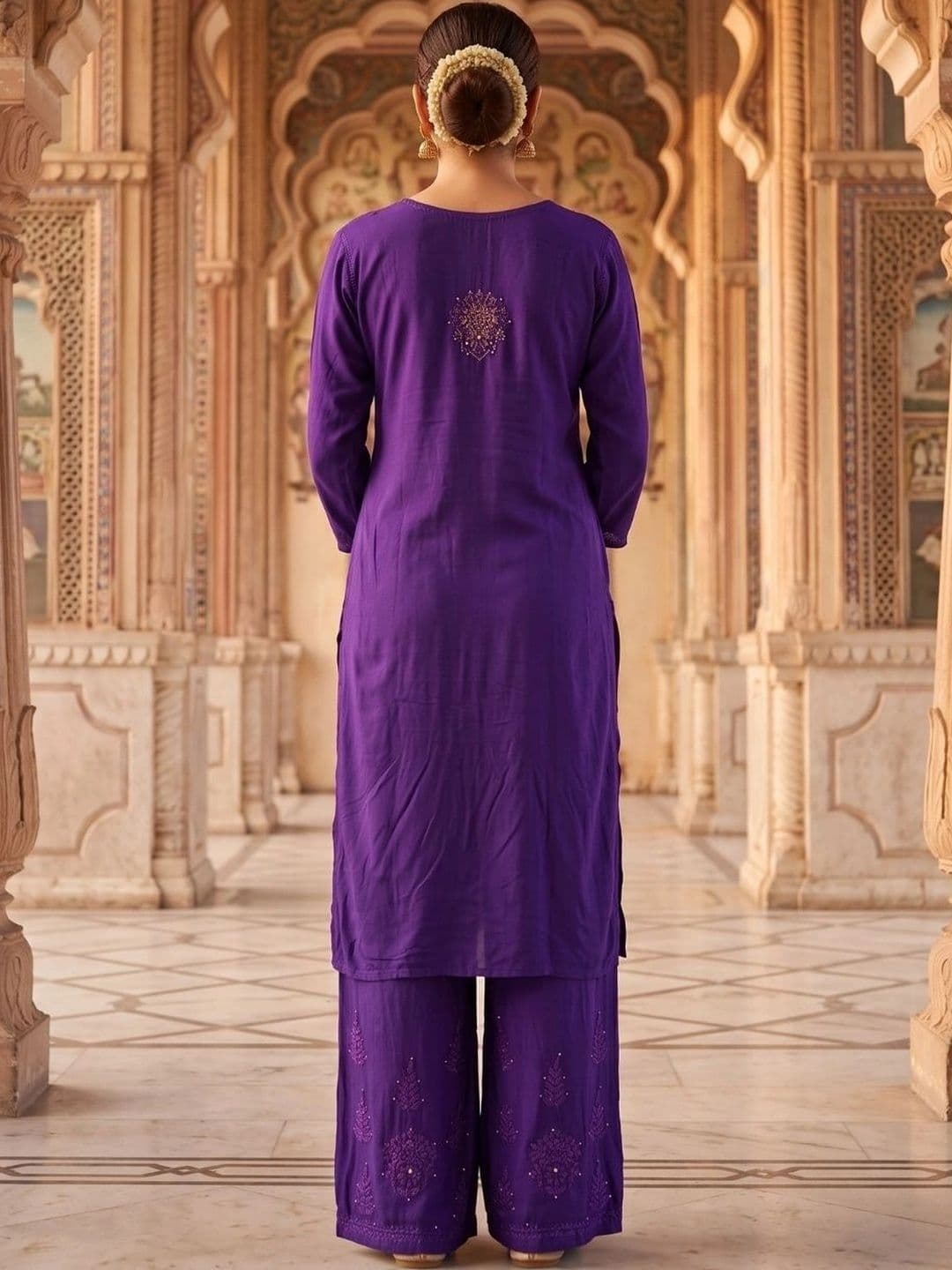 Fashion Chikan Art Women Ethnic Motifs Embroidered Regular Thread Work Kurta with Palazzos thumbnail 3