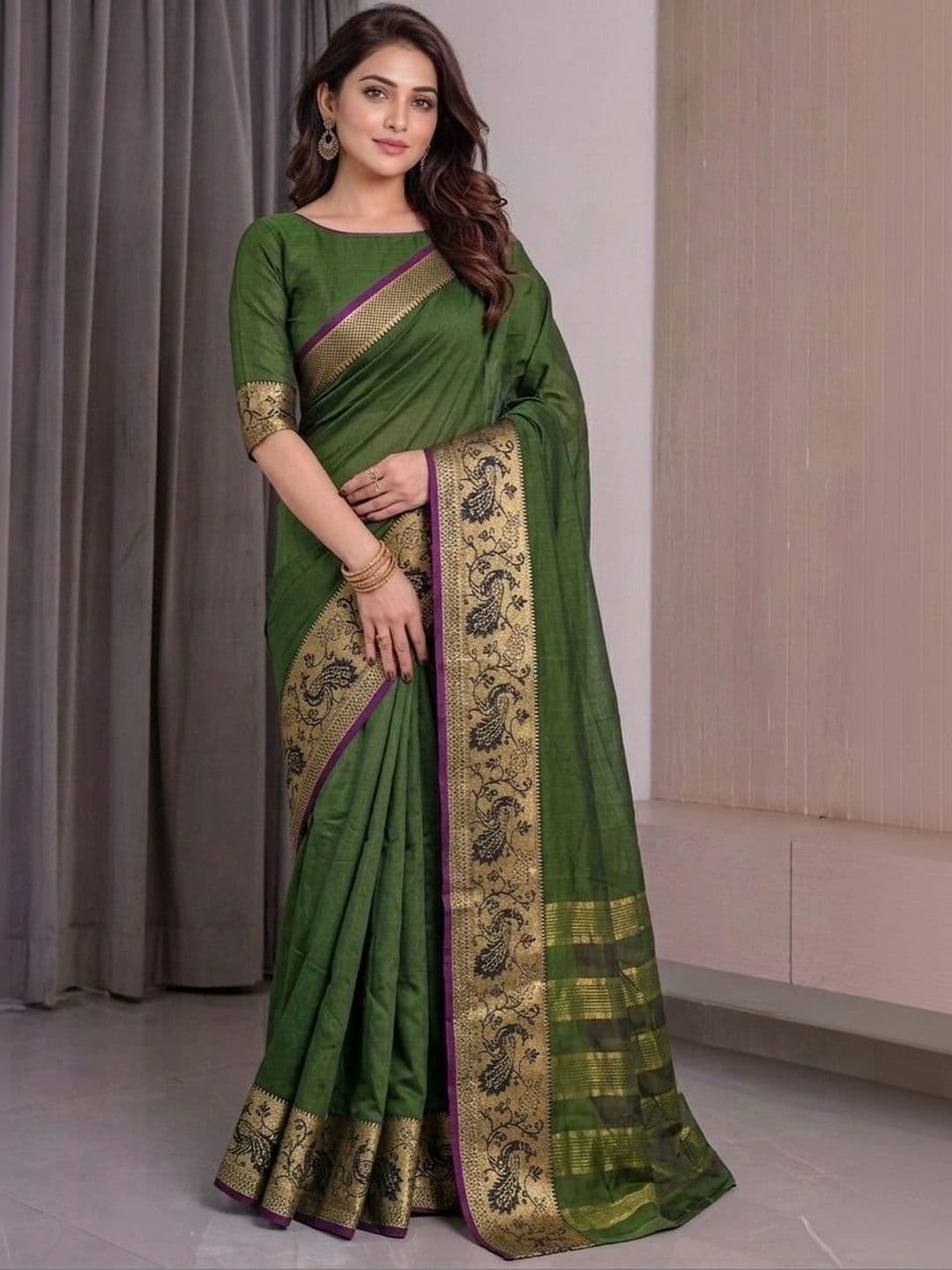 Owee Paisley Zari Silk Cotton Designer Saree - view 1