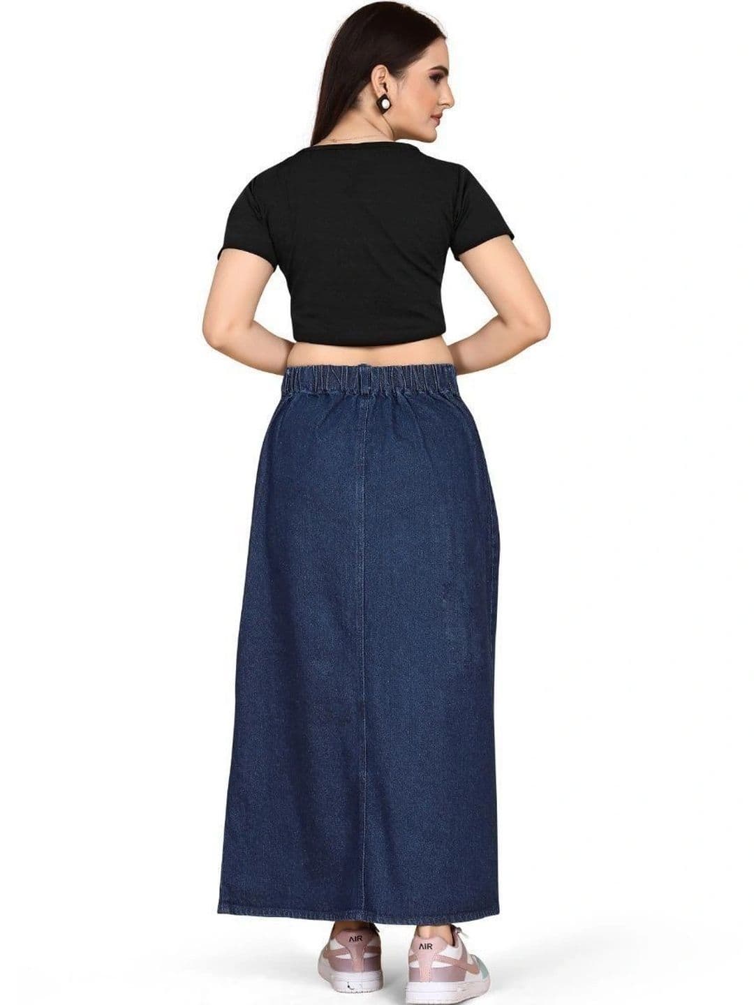 THE SQUAD CLUB Women Denim Front Slit Maxi A-Line Skirt thumbnail 4