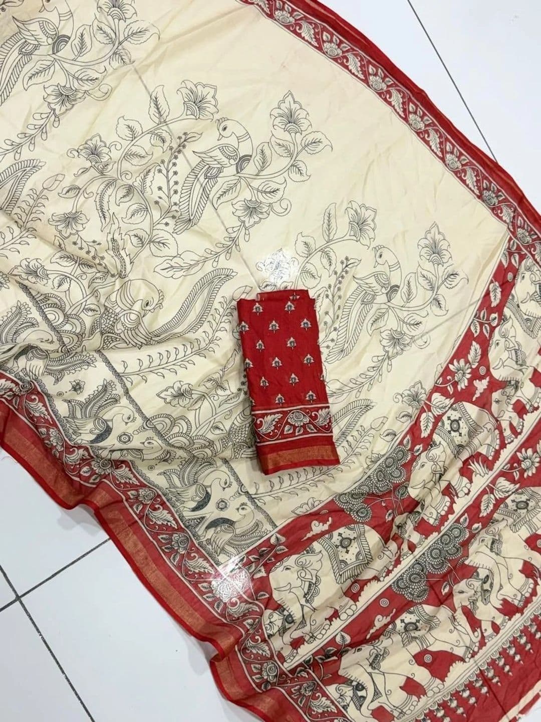 Owee Kalamkari Zari Silk Cotton Designer Saree thumbnail 2