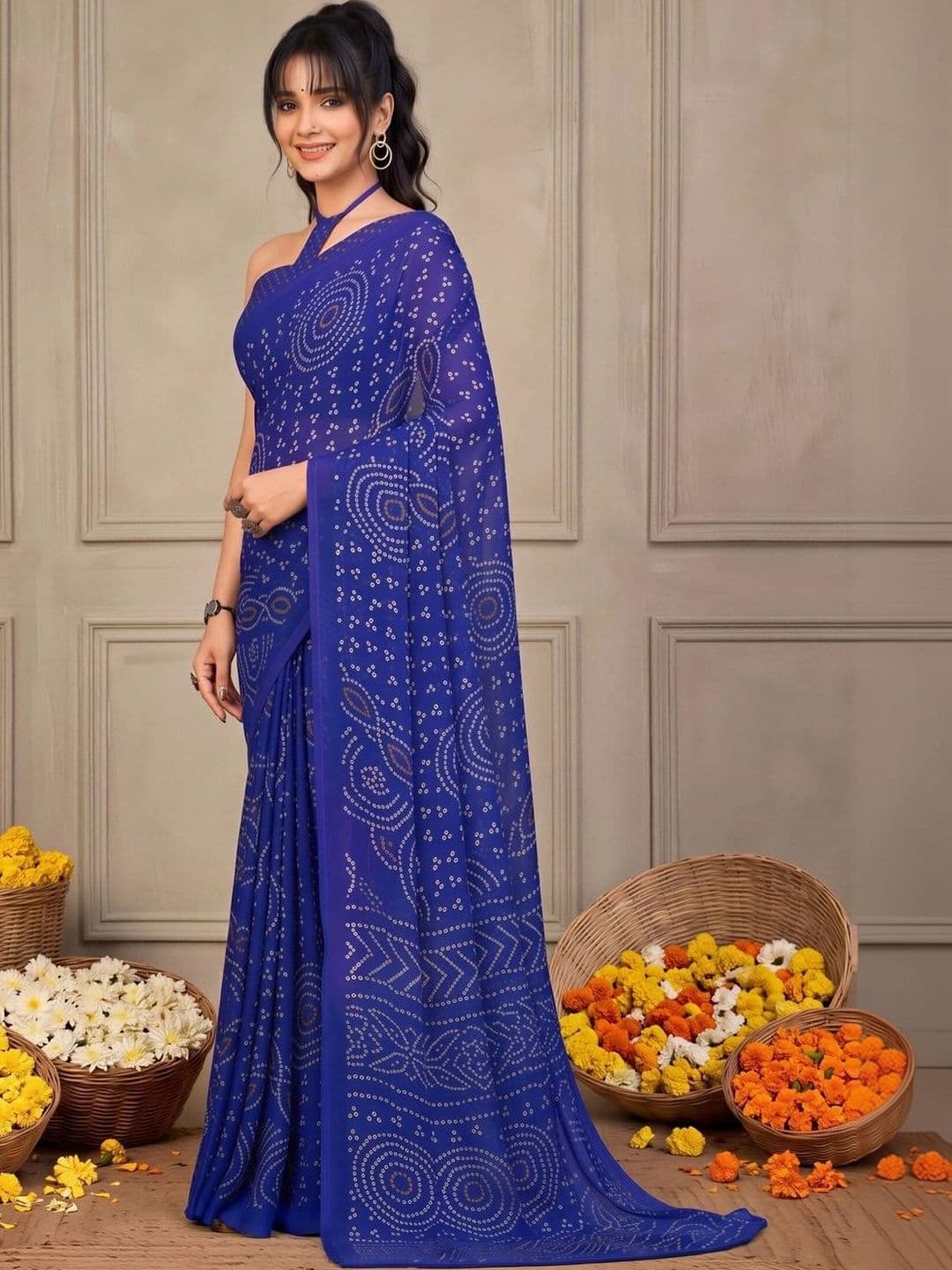 KALINI Bandhani Poly Chiffon Designer Bandhani Saree thumbnail 3