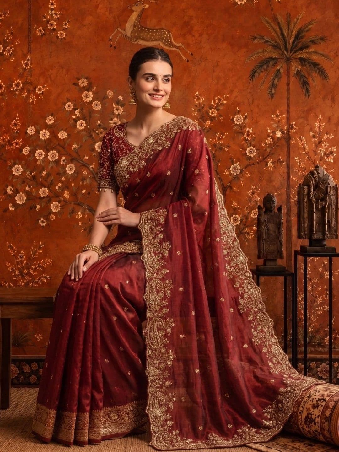 Sangria Embellished Zari Satin Saree thumbnail 3