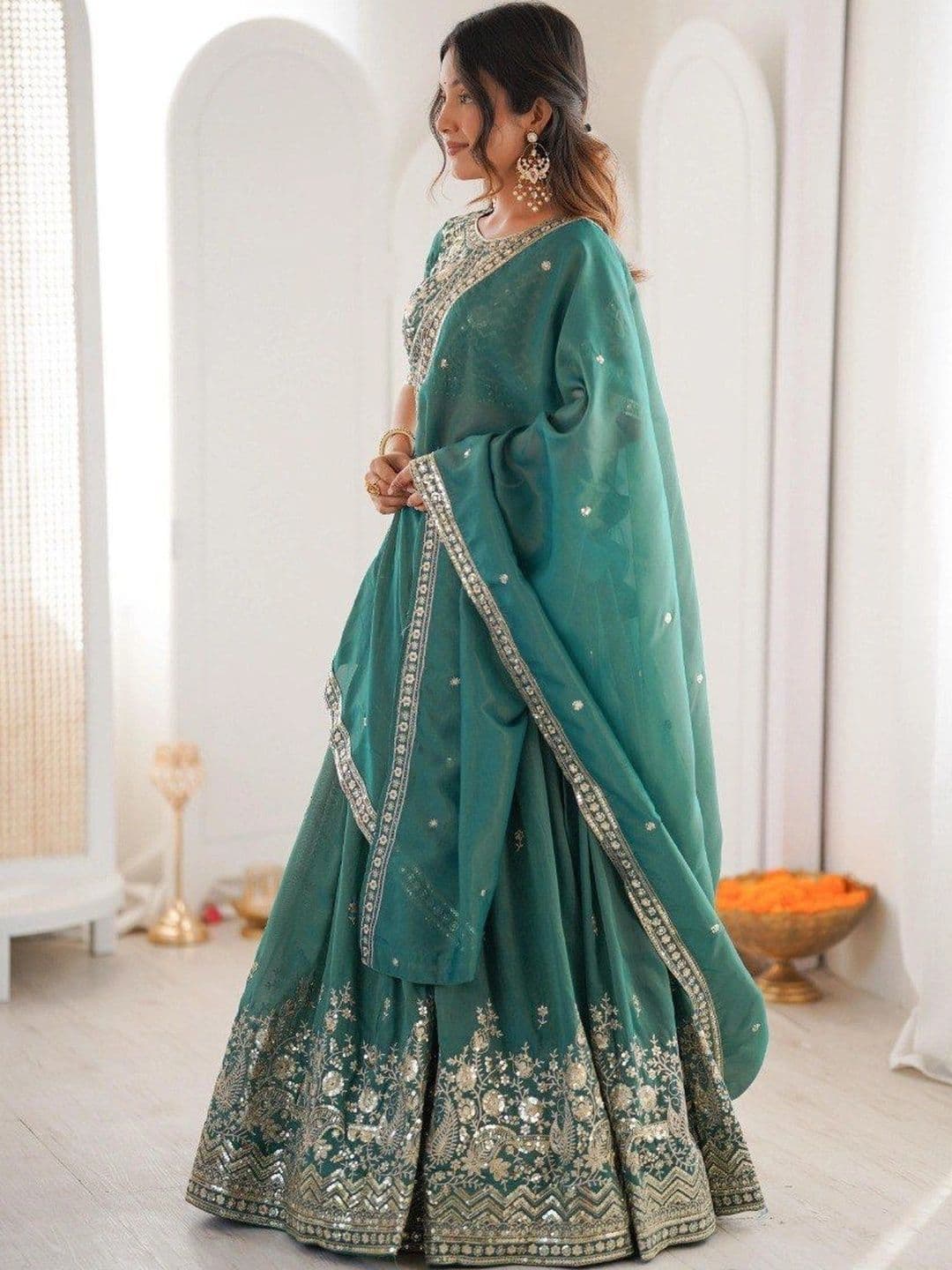 BLUSH STREET Embellished Sequinned Semi-Stitched Lehenga & Blouse With Dupatta thumbnail 3