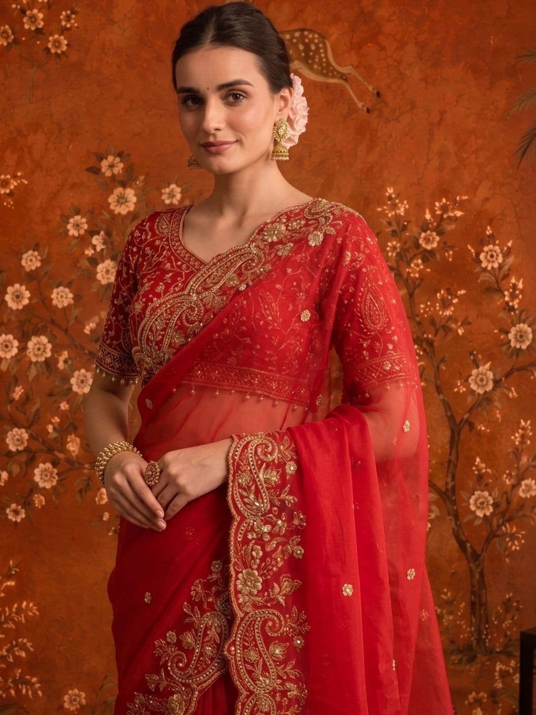 Sangria Embellished Zari Satin Saree - view 1