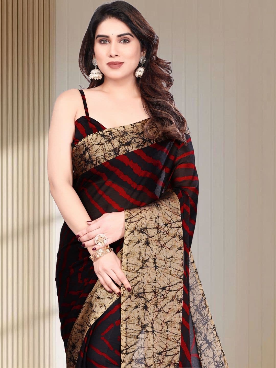 Owee Striped Pure Chiffon Designer Saree thumbnail 3