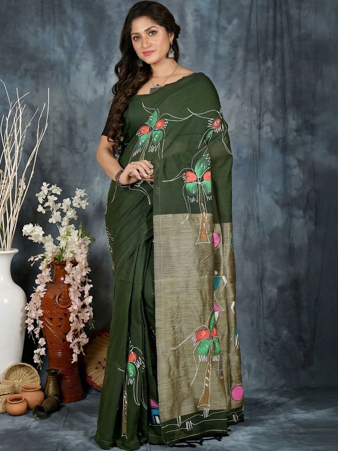 GitAsit Warli Sequinned Pure Cotton Handloom Taant Saree thumbnail 3