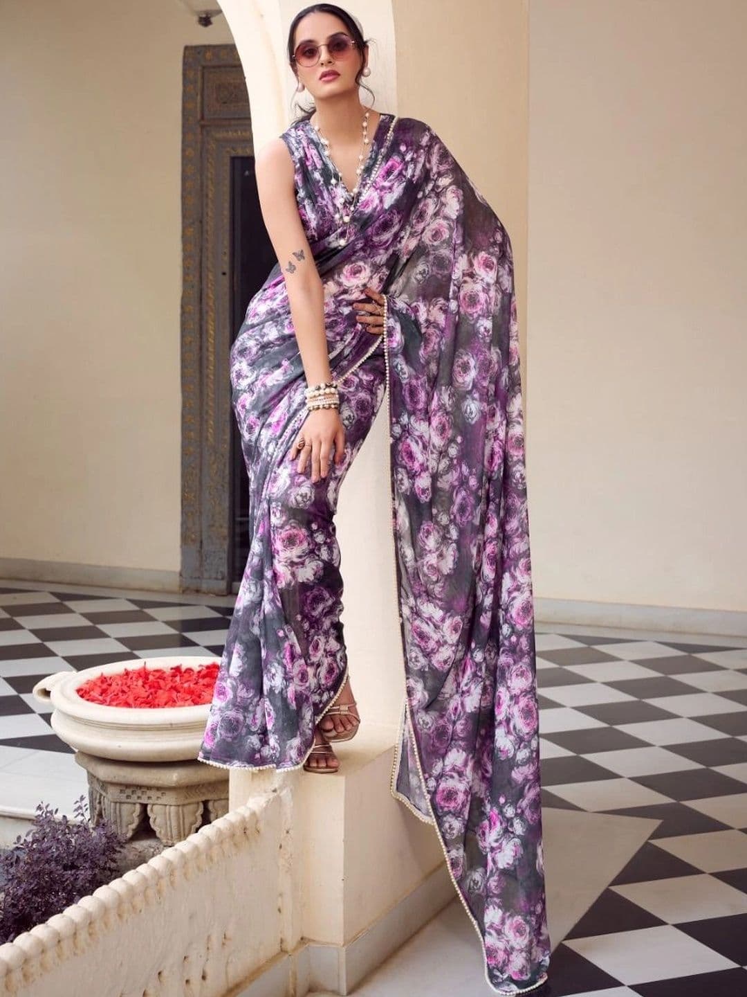 Mitera Floral Pure Georgette Saree - view 1