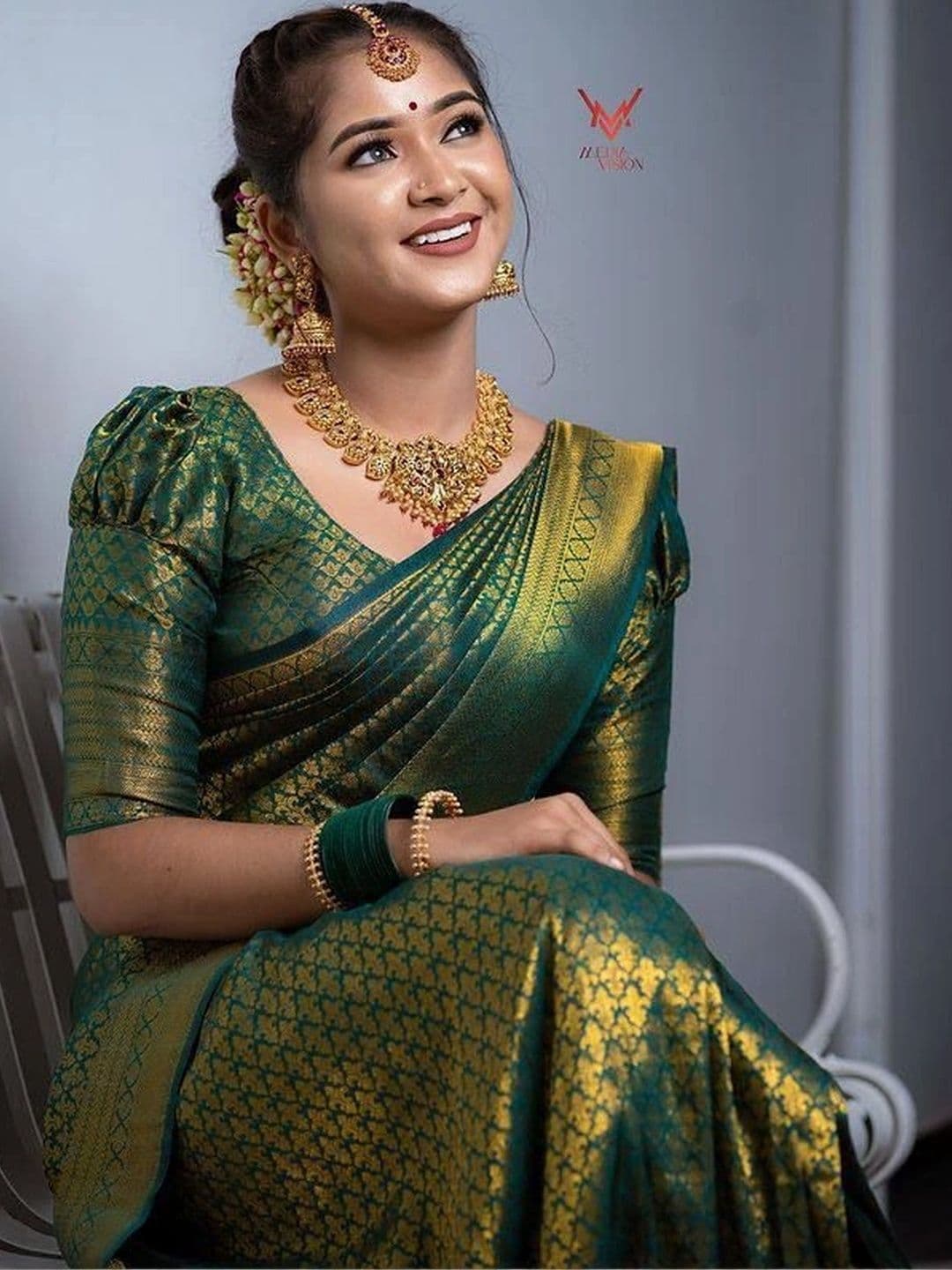 revika Woven Design Zari Art Silk Designer Kanjeevaram Saree thumbnail 5