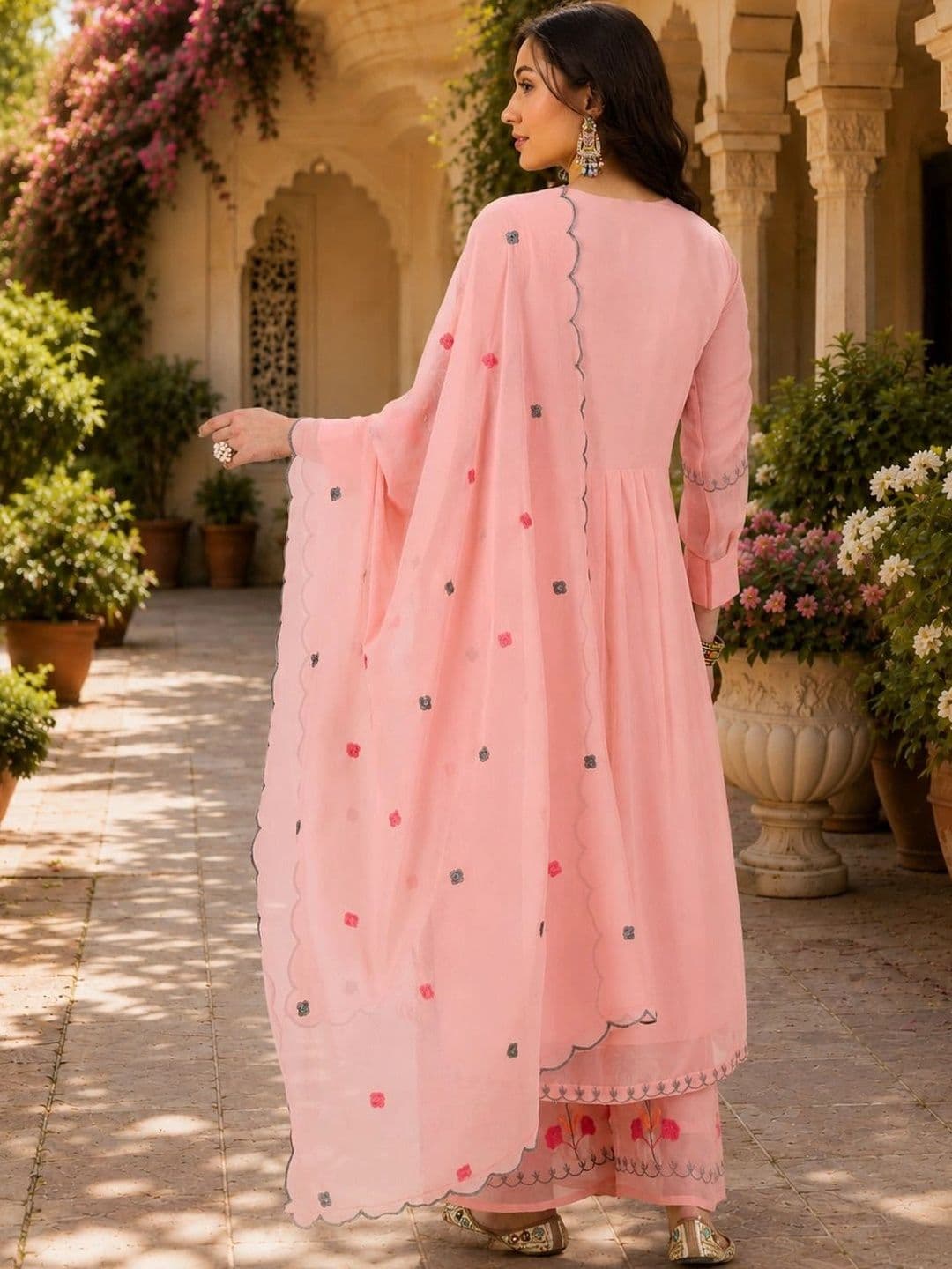 Mitera Women Ethnic Motifs Embroidered Regular Kurta with Palazzos & With Dupatta thumbnail 2