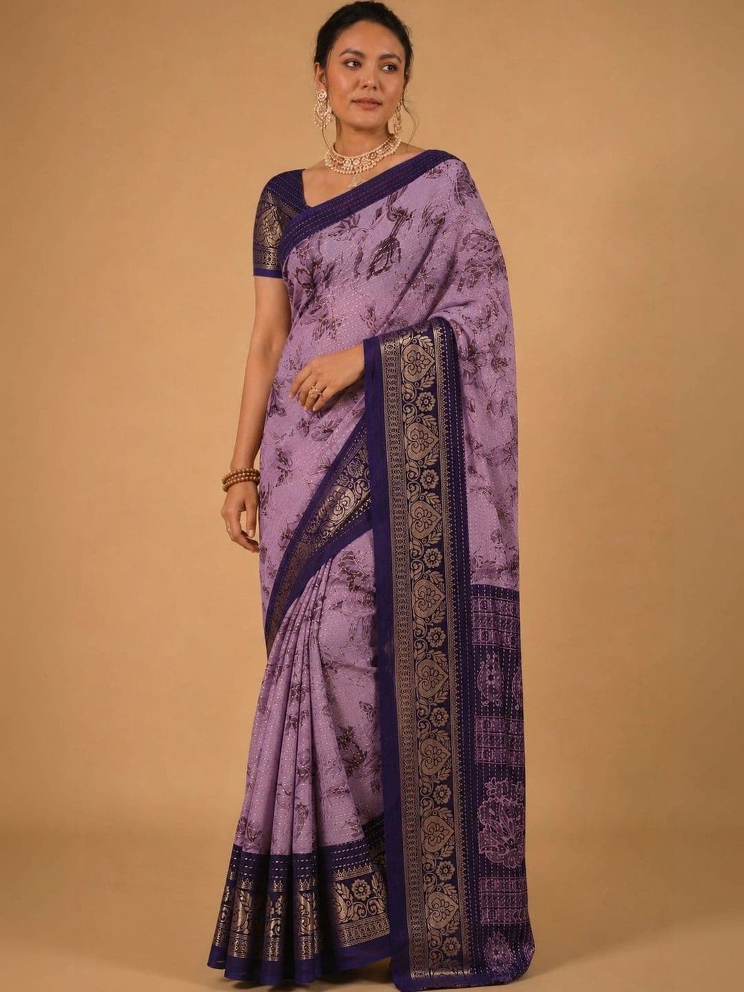 RegalDrapes Floral Zari Pure Georgette Saree - view 1