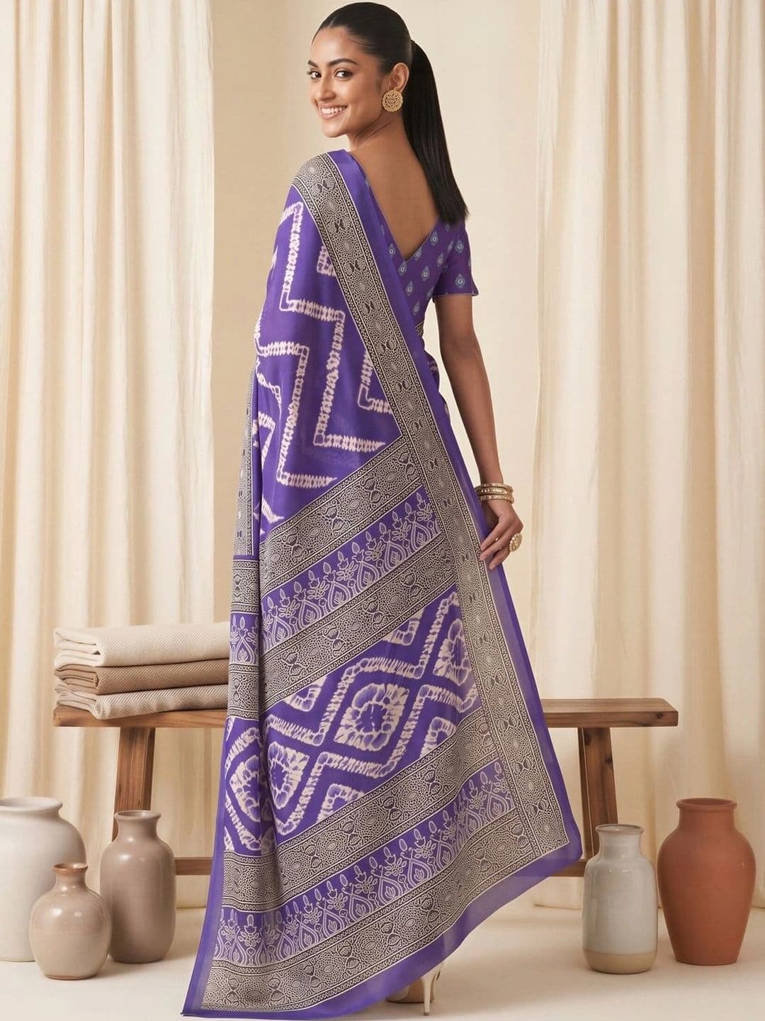 Saree mall Batik Satin Designer Block Print Sarees thumbnail 3
