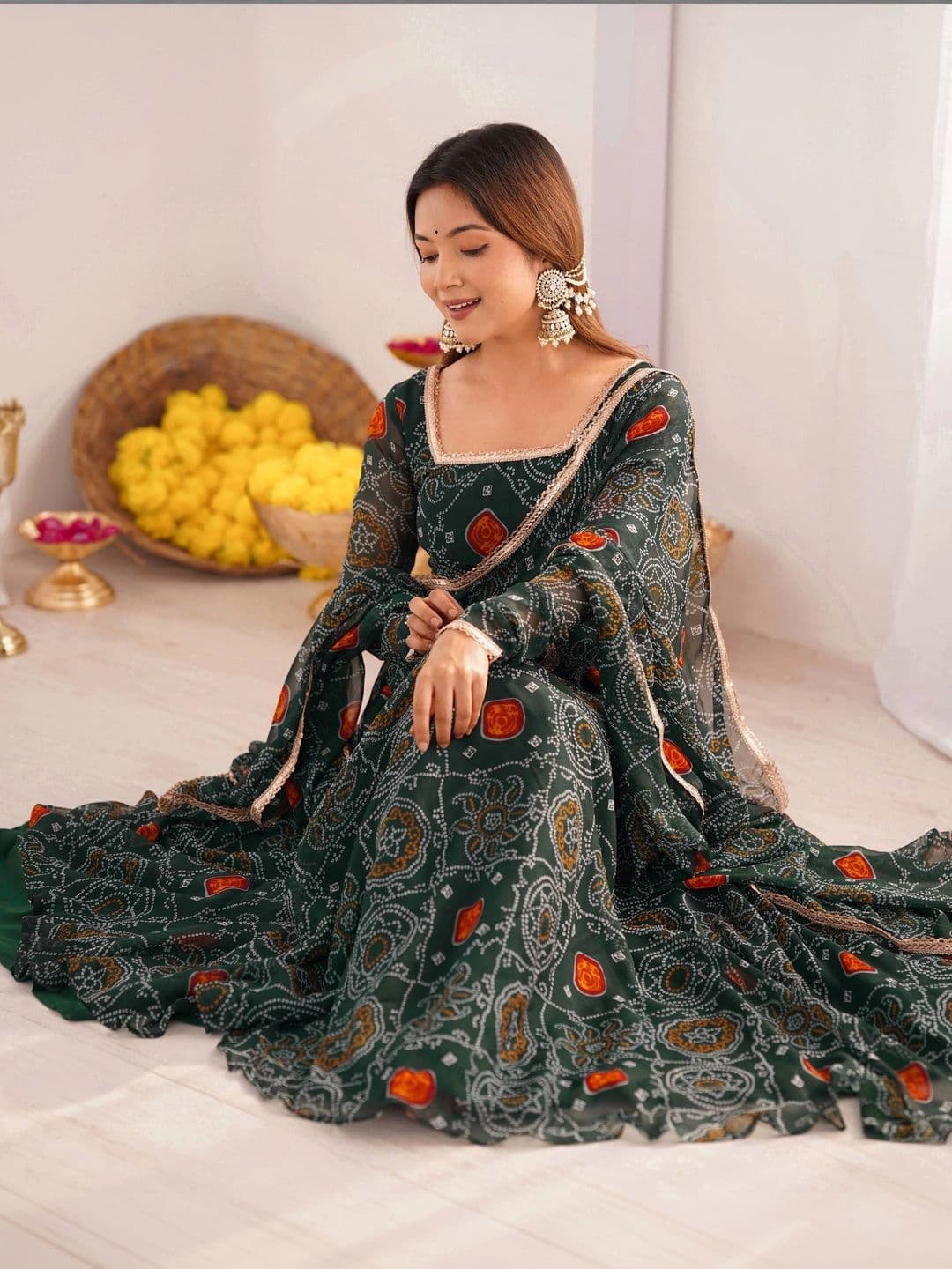 VASTRABELLA Women Ethnic Motifs Printed Regular Silk Chiffon Kurta with Pyjamas & With Dupatta thumbnail 4