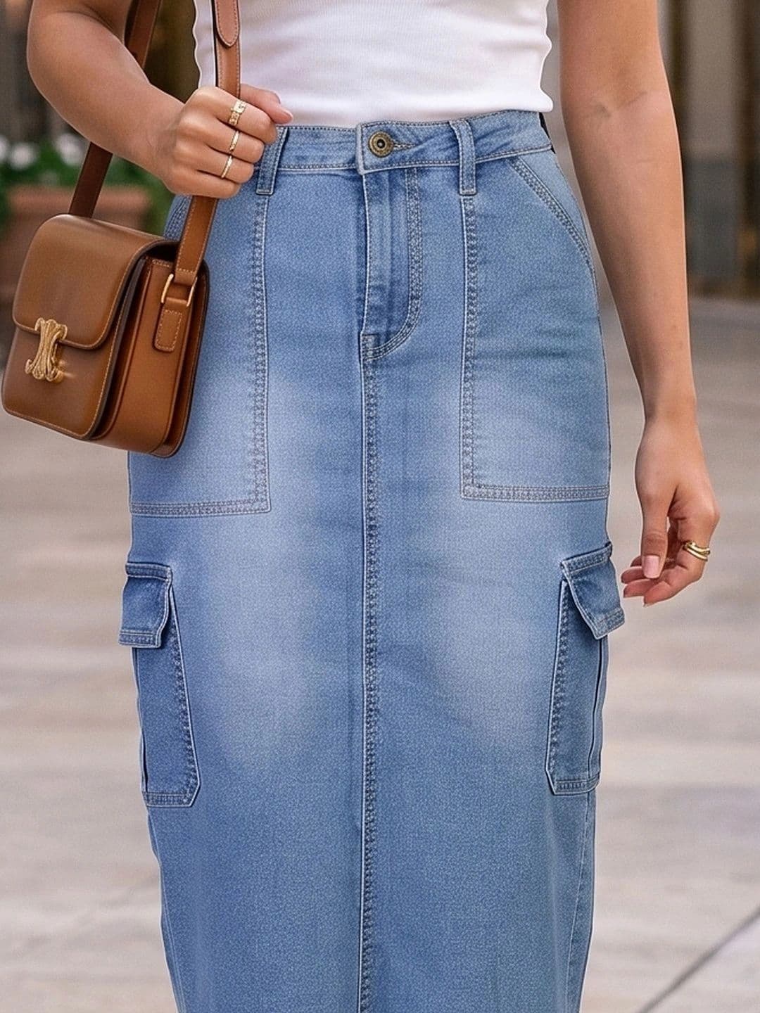 Style Quotient Women Sleek Utility Back Slit Midi Straight Skirt thumbnail 5
