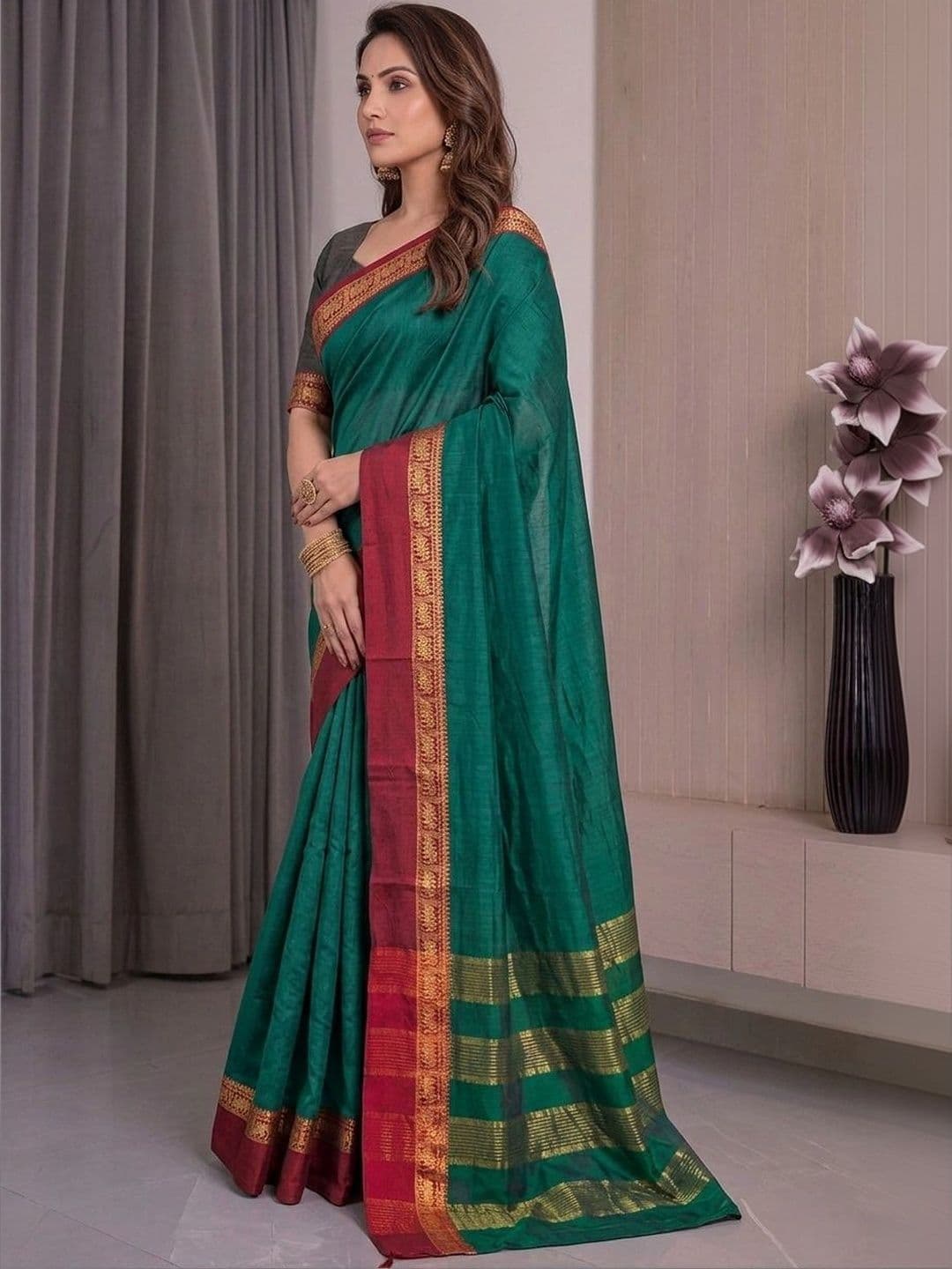 Owee Woven Design Zari Silk Cotton Designer Saree thumbnail 2