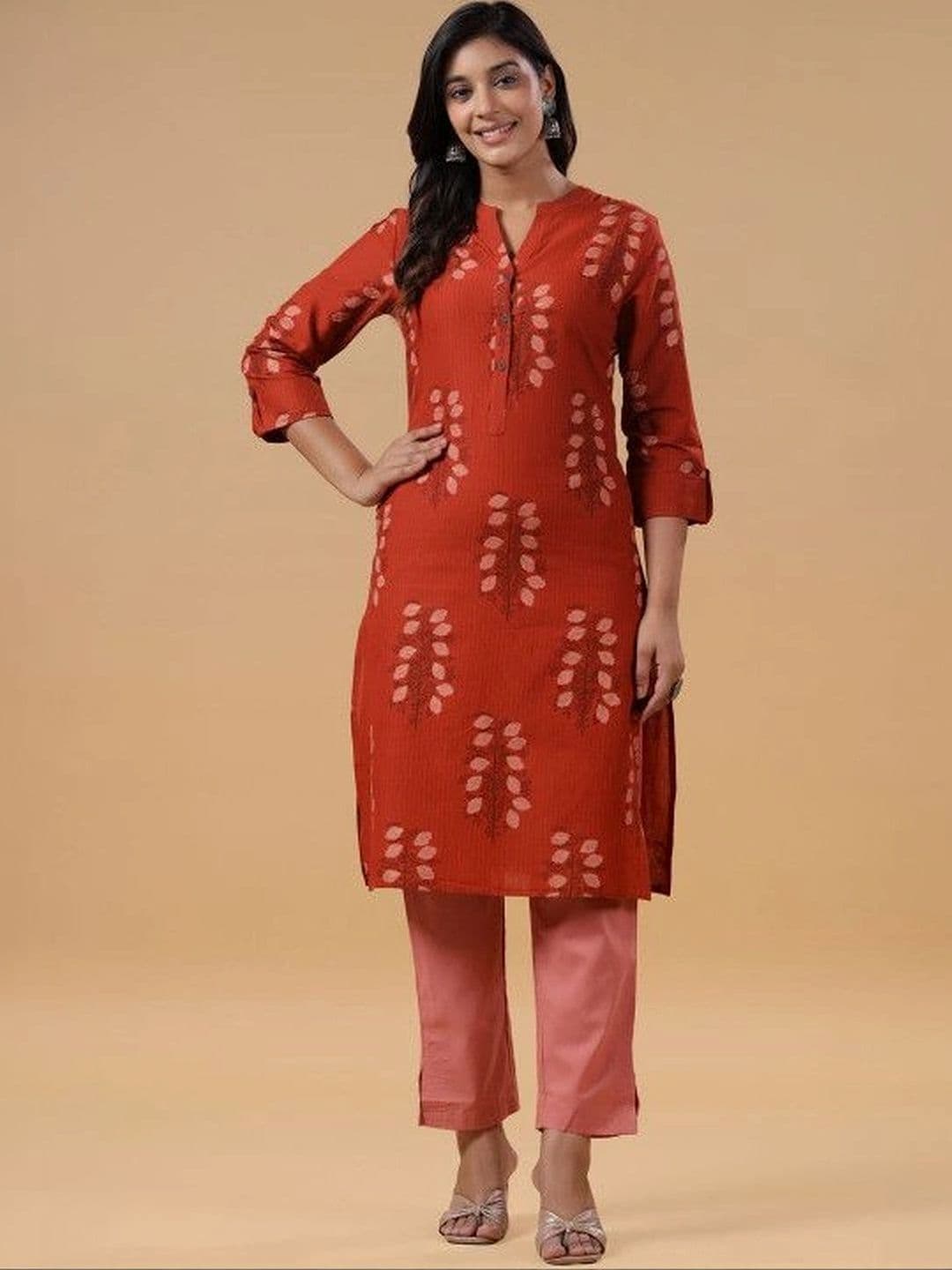 SAVI Women Ethnic Motifs Printed Regular Pure Cotton Kurta with Trousers - view 1