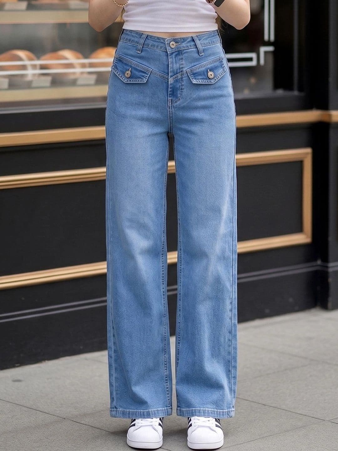 Style Quotient Women Classic Wide Leg High-Rise Light Fade Stretchable Jeans - view 1