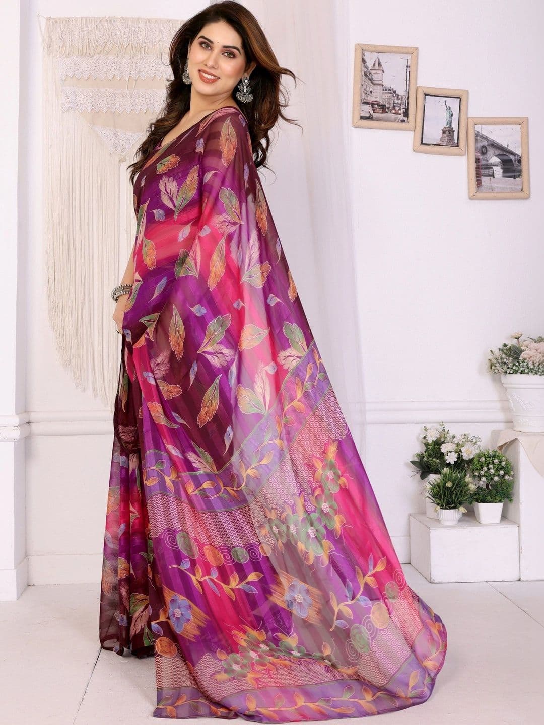 Owee Floral Pure Chiffon Designer Saree thumbnail 2