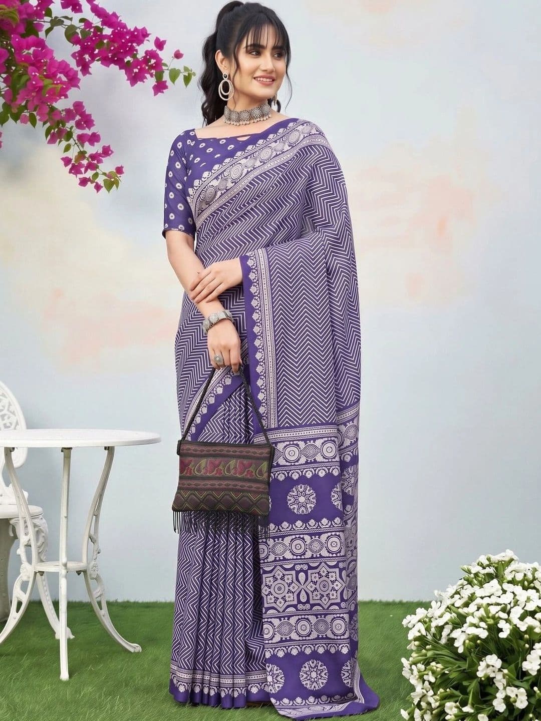 KALINI Ajrak Block Silk Blend Designer Block Print Saree thumbnail 4