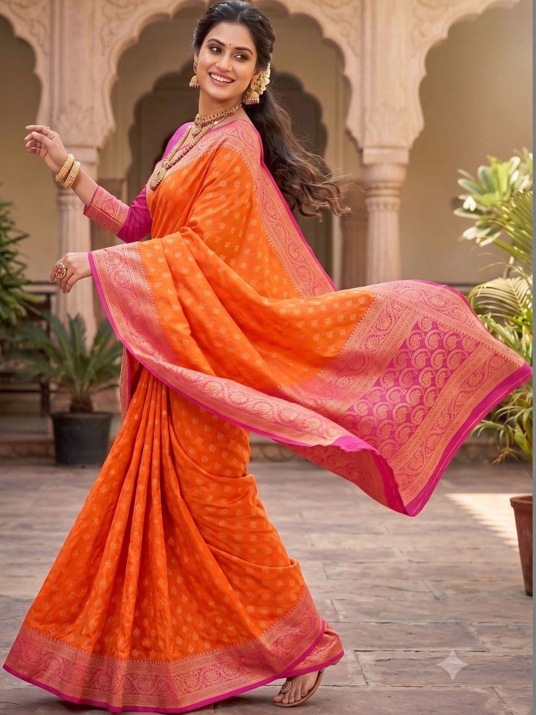 Milvia Woven Design Zari Silk Blend Designer Banarasi Saree thumbnail 5