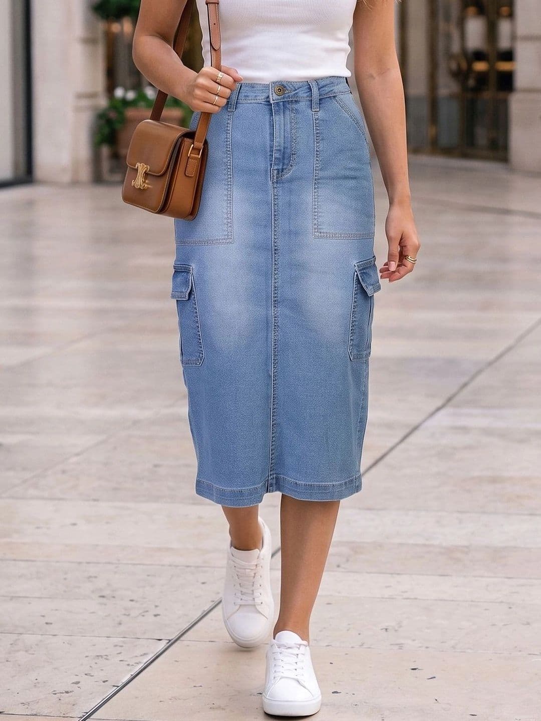 Style Quotient Women Sleek Utility Back Slit Midi Straight Skirt - view 1