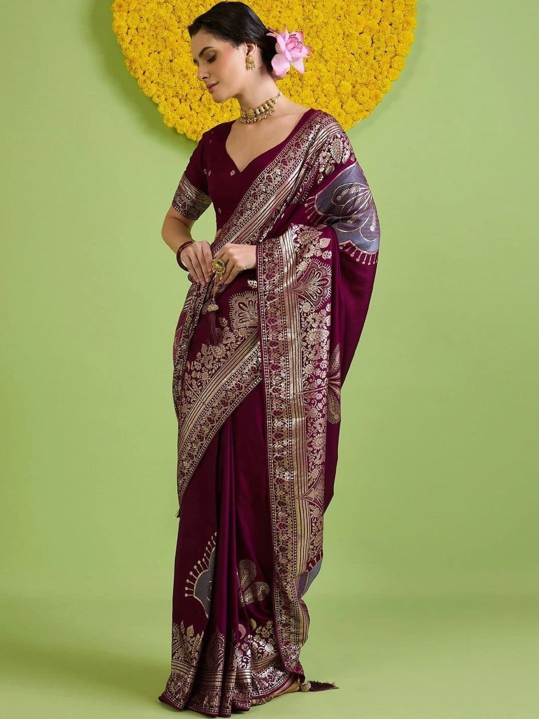 Saree mall Woven Design Zari Silk Blend Designer Banarasi Sarees - view 1