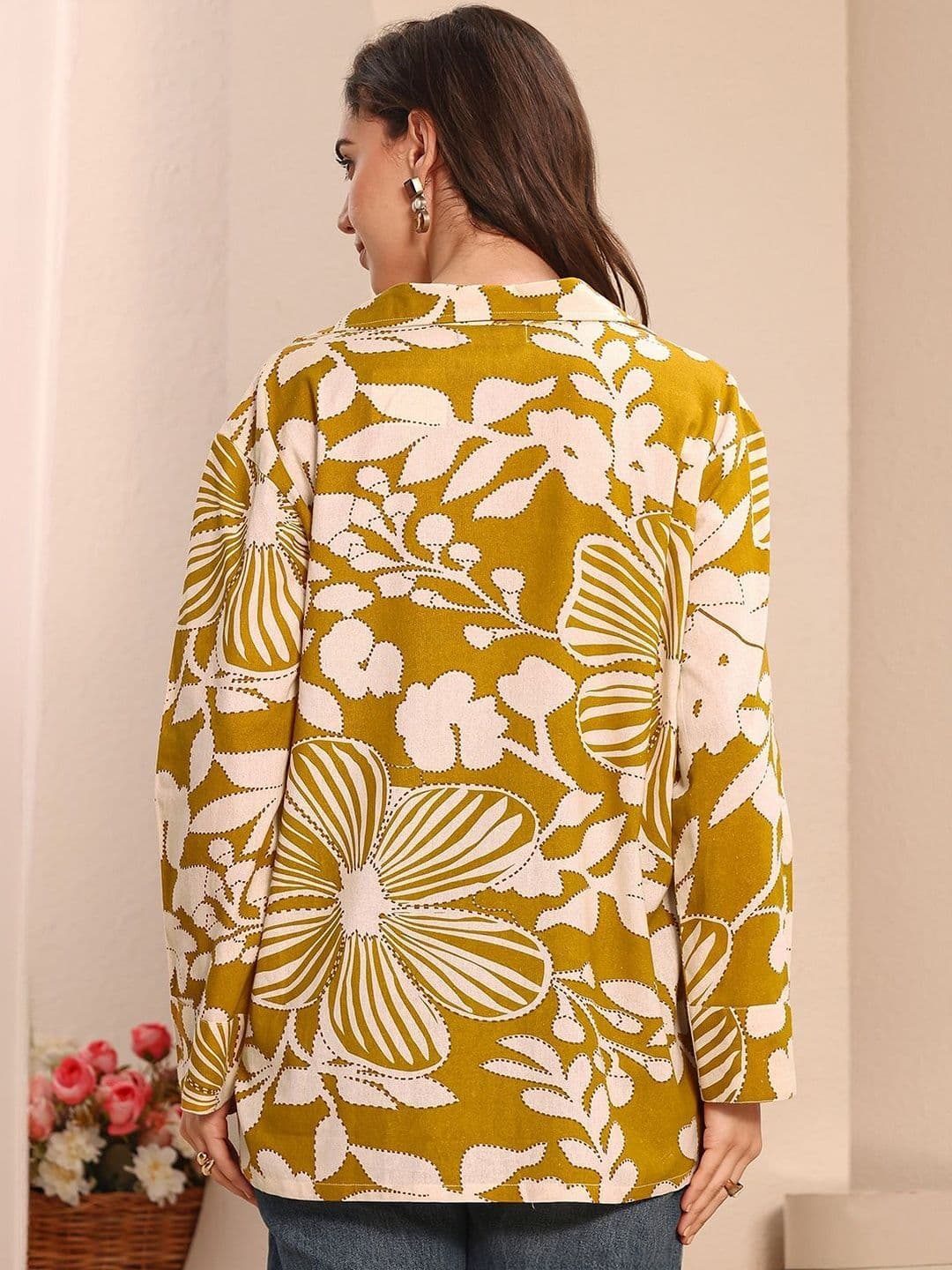 Libas Mustard Floral Printed Cotton Straight Short Kurti thumbnail 5