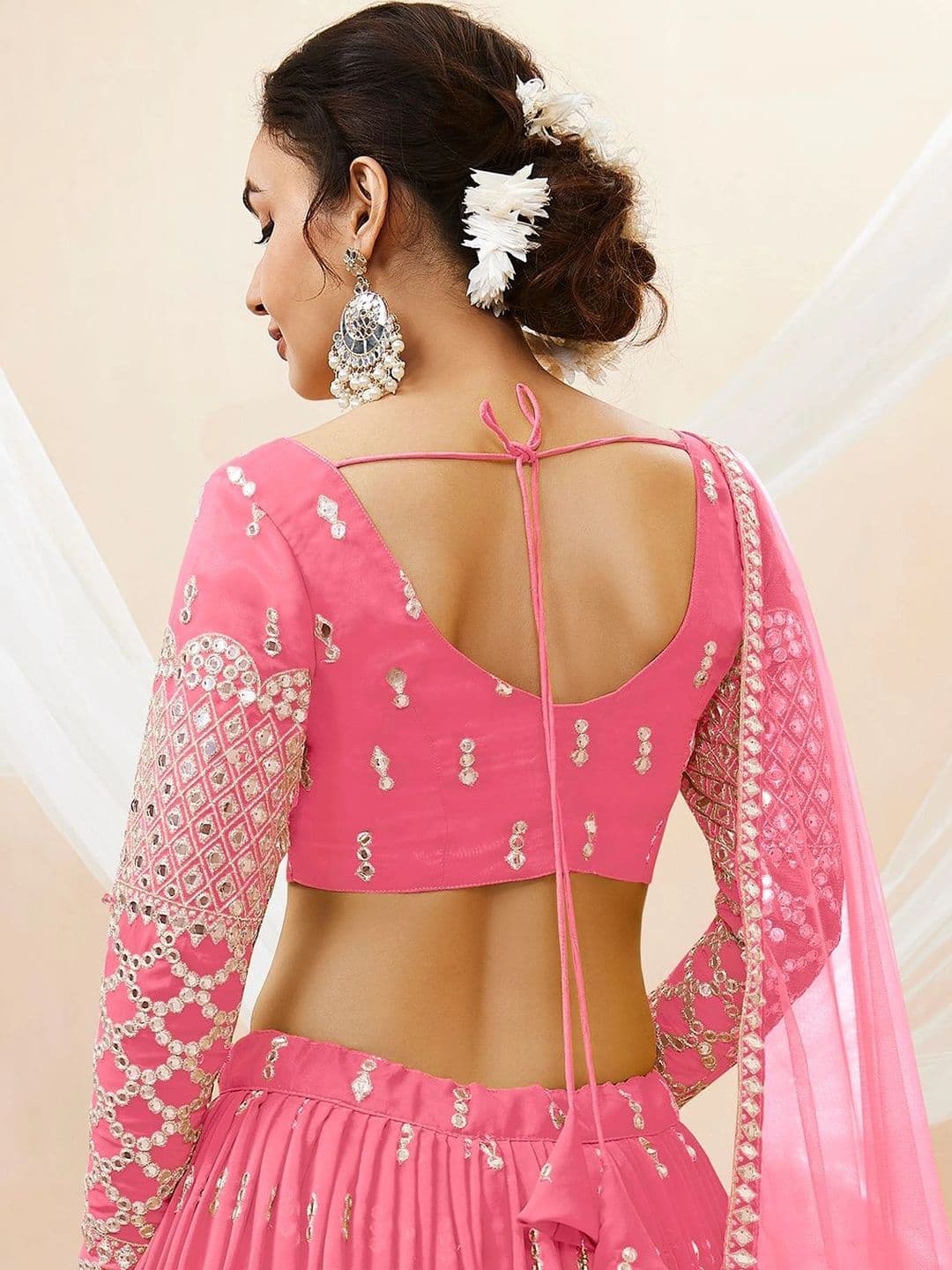 Zeel Clothing Embellished Mirror Work Semi-Stitched Lehenga & Unstitched Blouse With Dupatta thumbnail 6