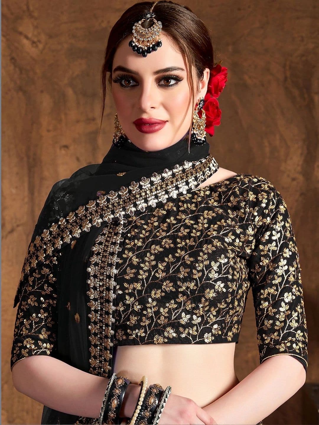 Zeel Clothing Embellished Sequinned Semi-Stitched Lehenga & Unstitched Blouse With Dupatta thumbnail 5