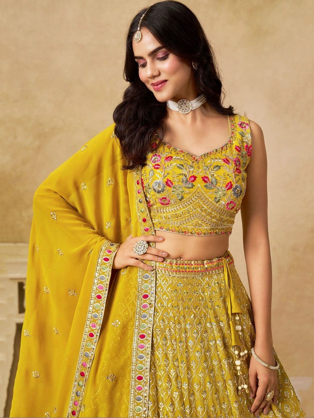 Zeel Clothing Embroidered Sequinned Semi-Stitched Lehenga & Unstitched Blouse With Dupatta thumbnail 6