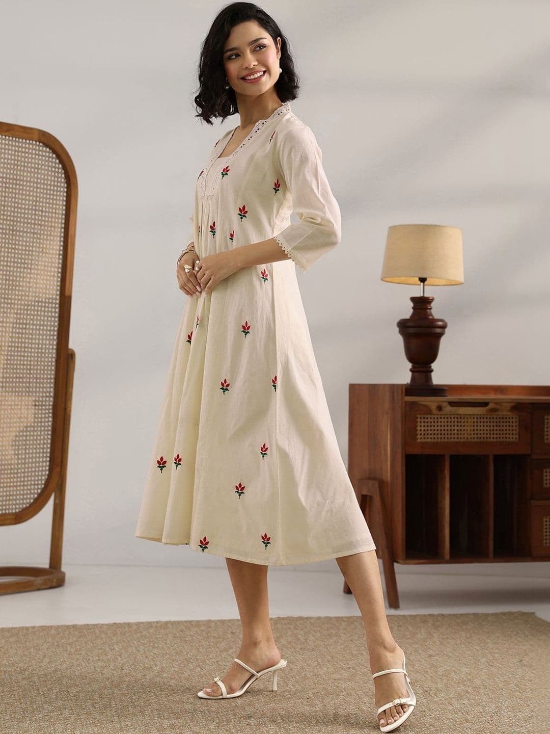 Libas Floral Embroidered Fit & Flare Midi Dress thumbnail 4