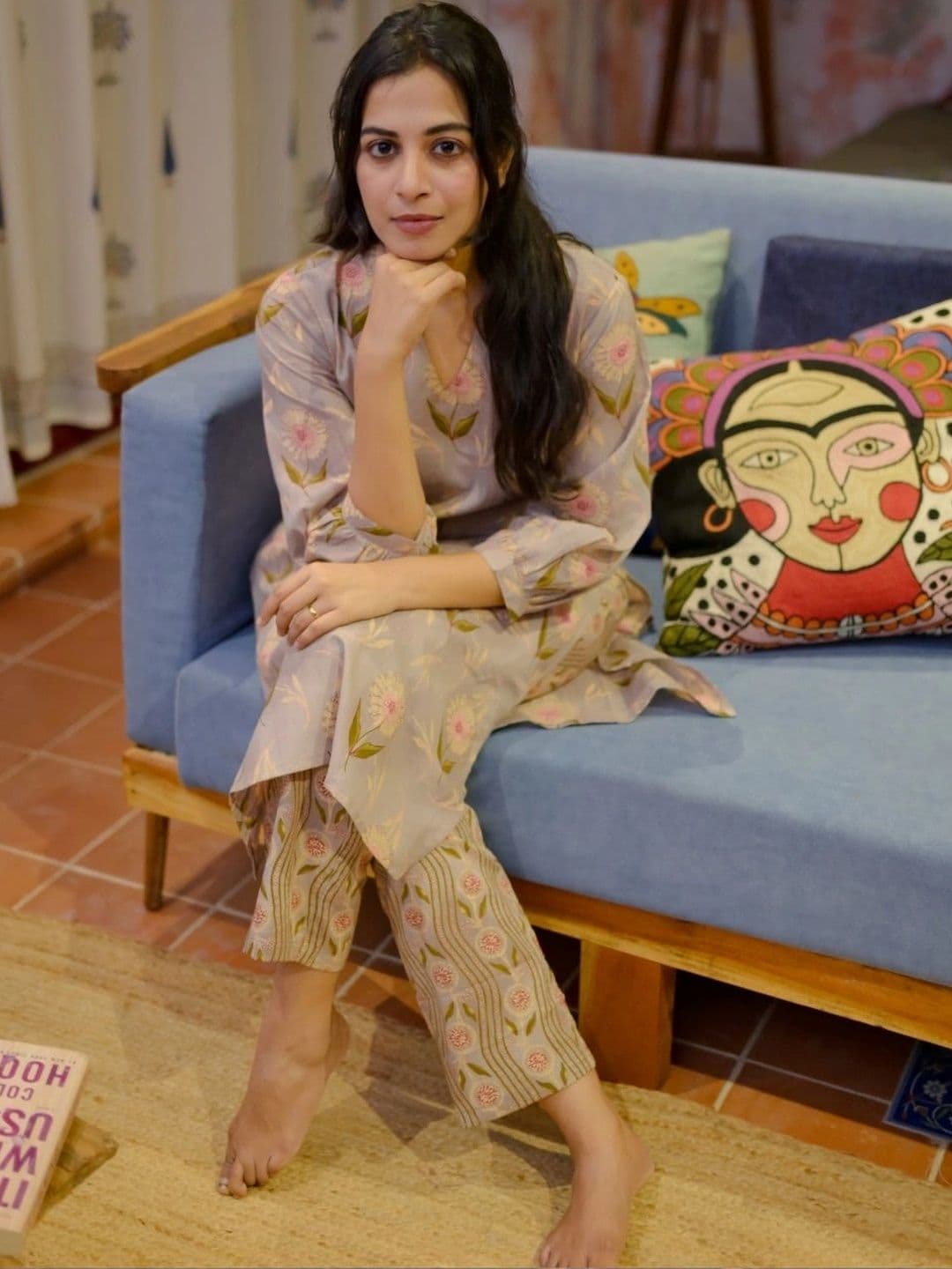 Vastara the Label Women Floral Printed Regular Pure Cotton Kurta with Trousers - view 1
